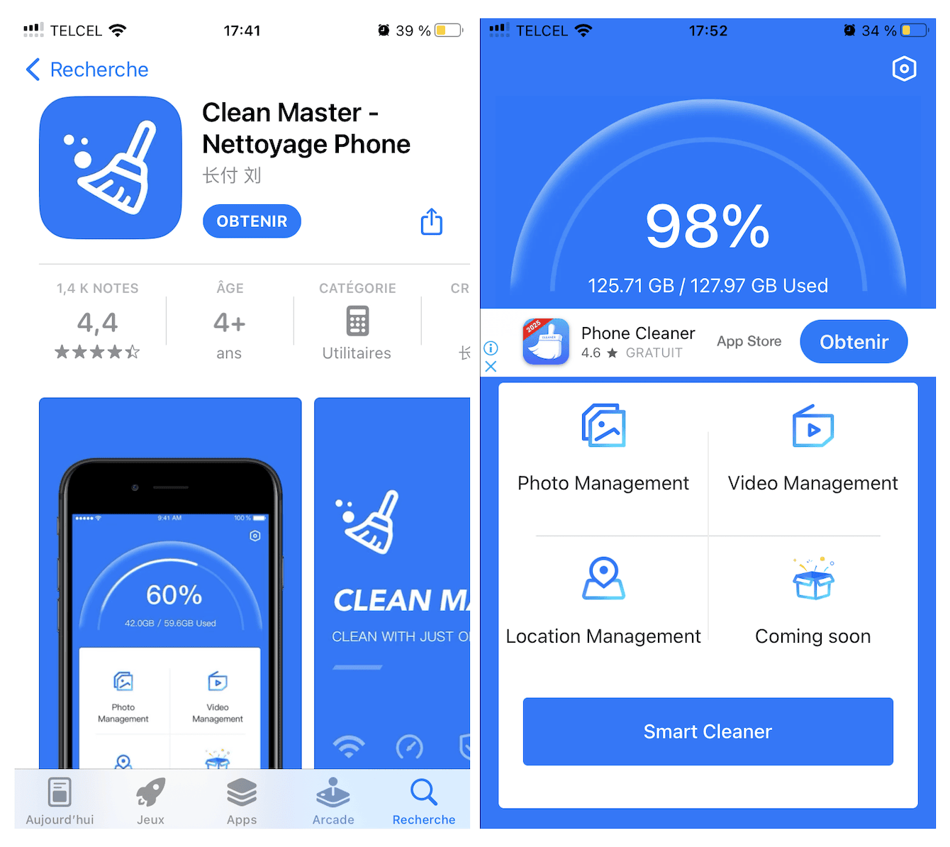 Clean Master est un outil l&eacute;ger et gratuit offrant des fonctionnalit&eacute;s basiques mais efficaces de suppression des photos et des vid&eacute;os volumineuses