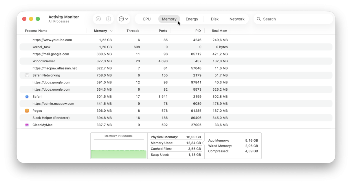 Check RAM usage on Mac