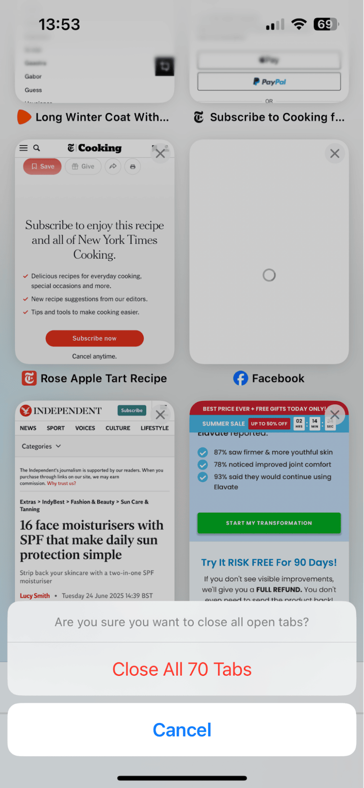 Deleting iCloud tabs on iPhone or iPad