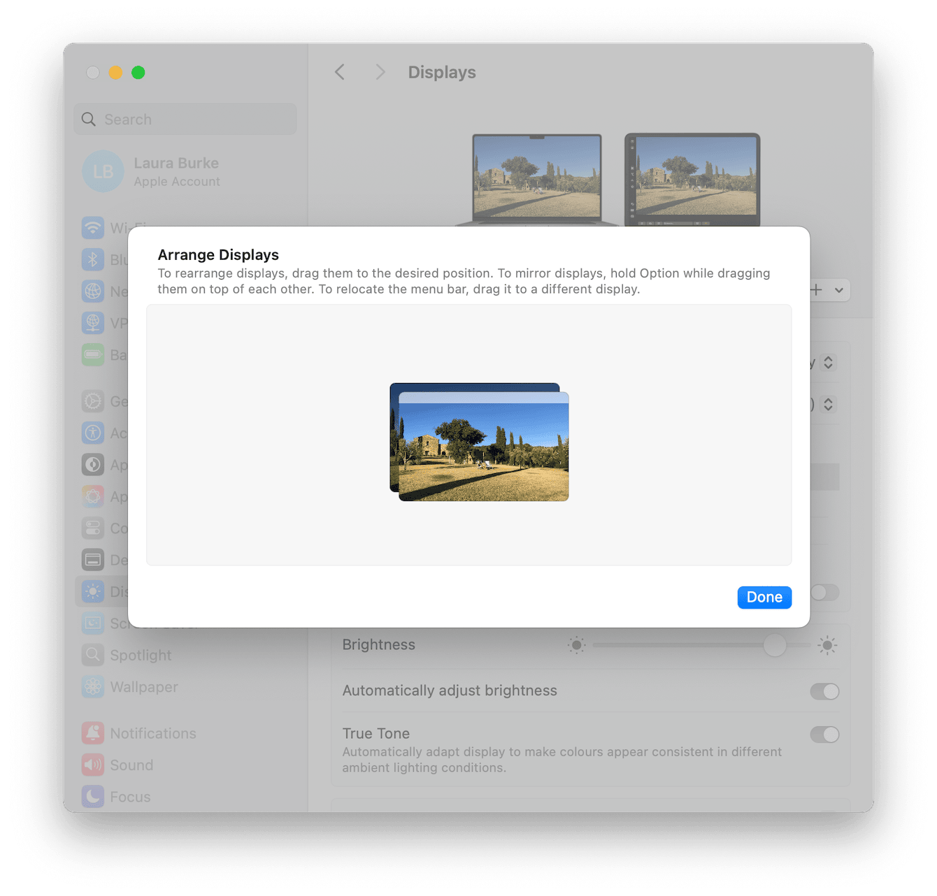 System Settings &ndash; Arrange Displays