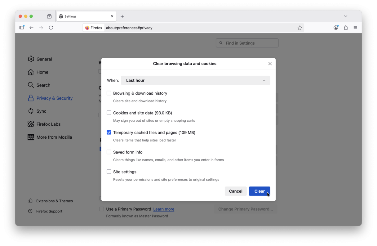 How to remove cache in Firefox