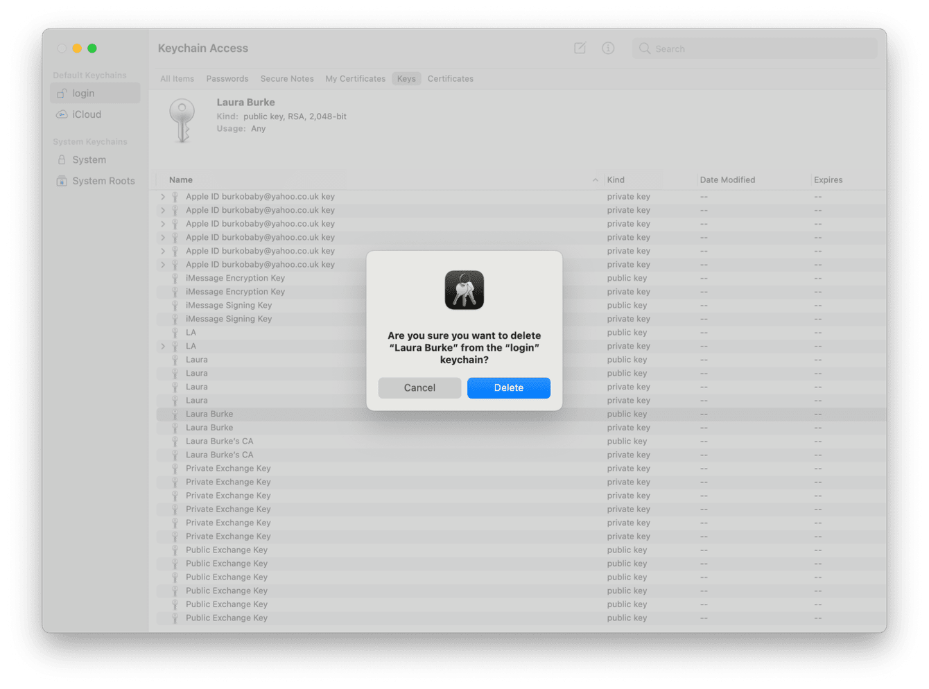 How to remove a user from Keychain