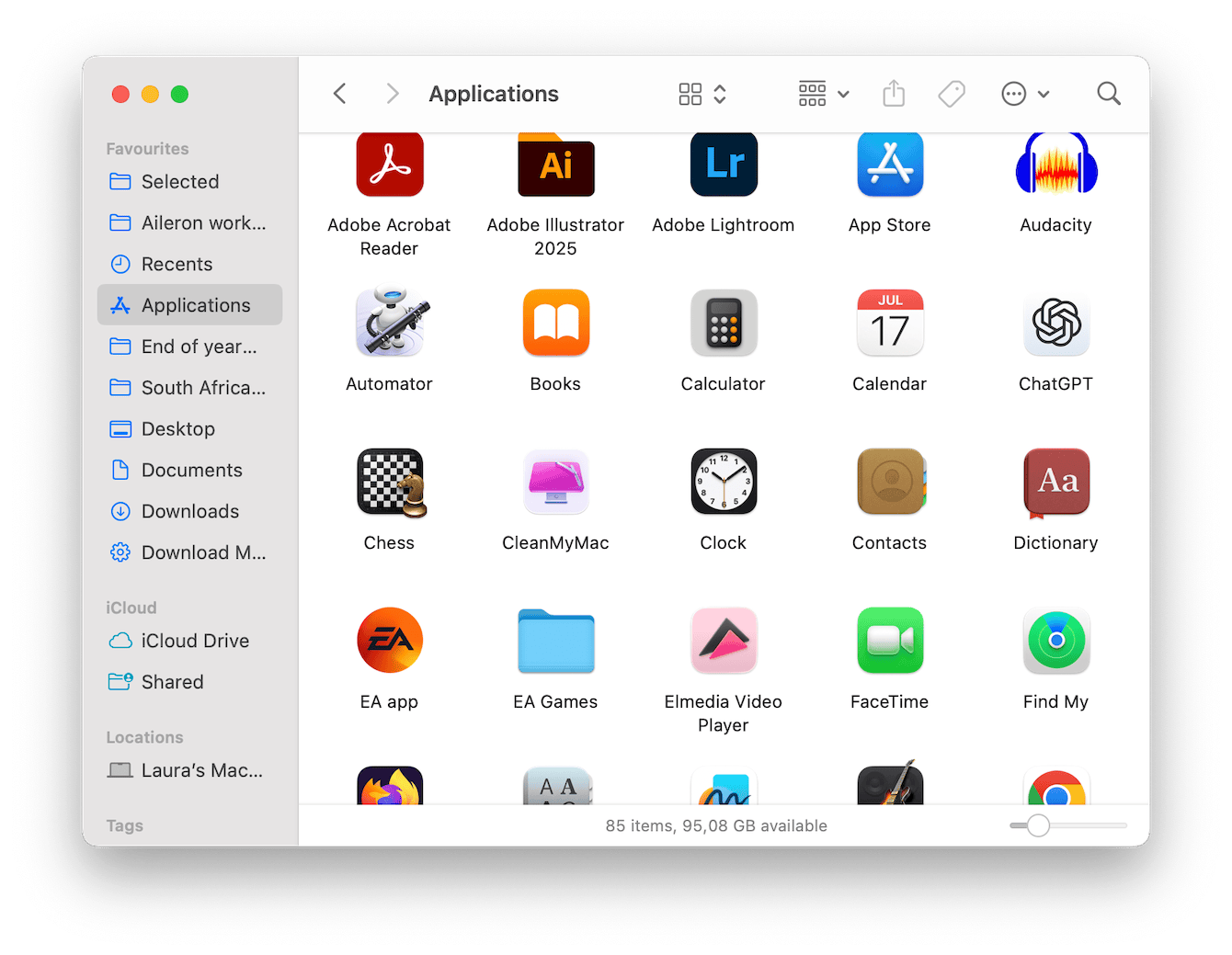 Applications folder on Mac