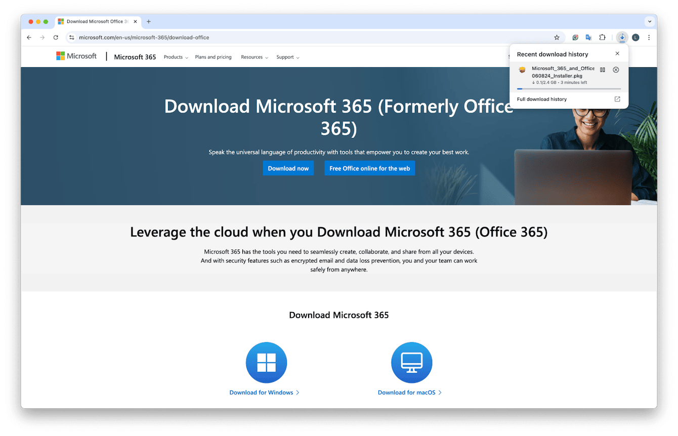 Download Microsoft Word via the Microsoft 365 website
