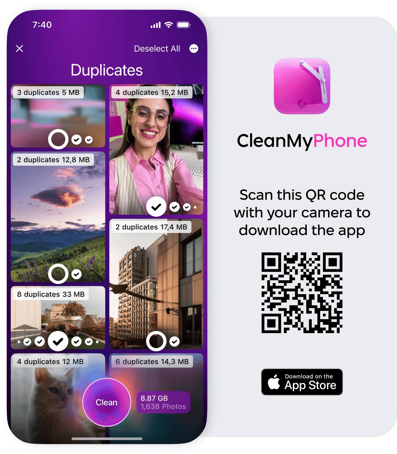 Duplicates module in CleanMy&reg;Phone