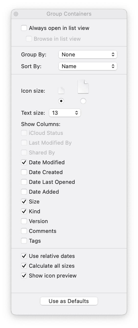 switch the Finder to List view