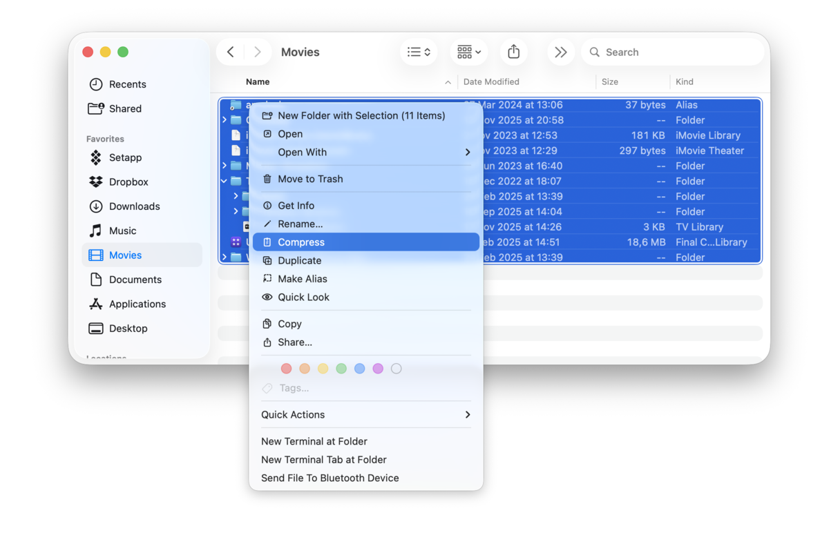 Compress files on Mac