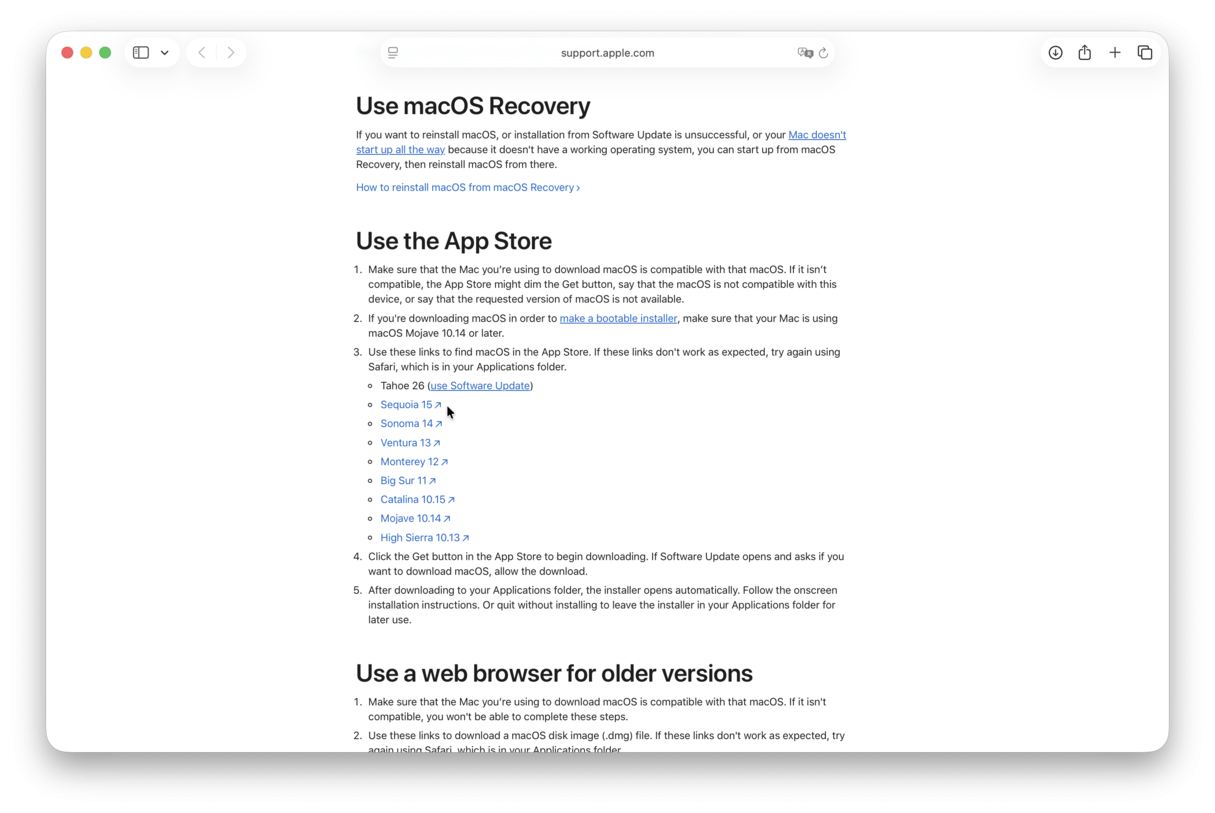 Downgrade macOS Tahoe in recovery mode