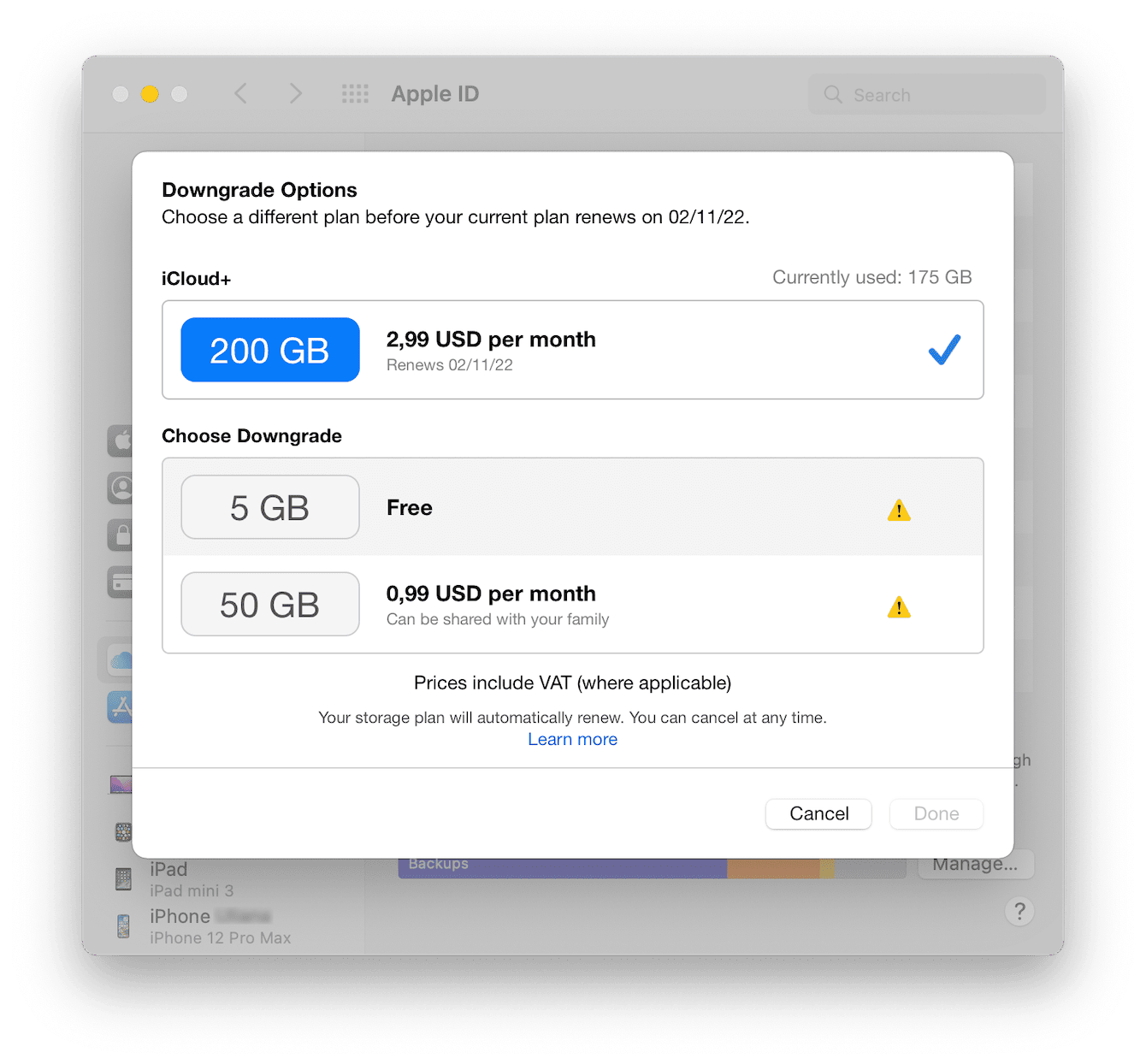 How to cancel iCloud storage