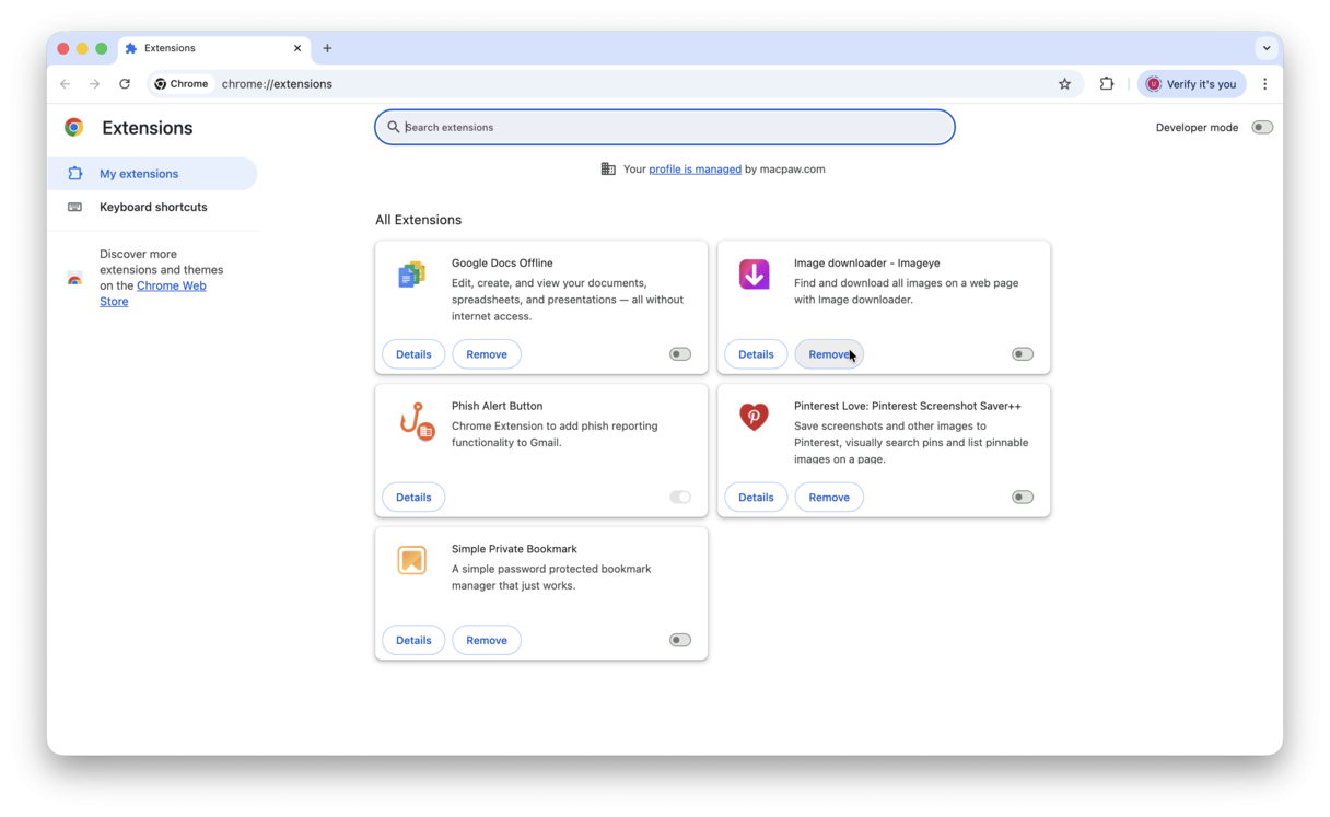 Remove extensions from Chrome