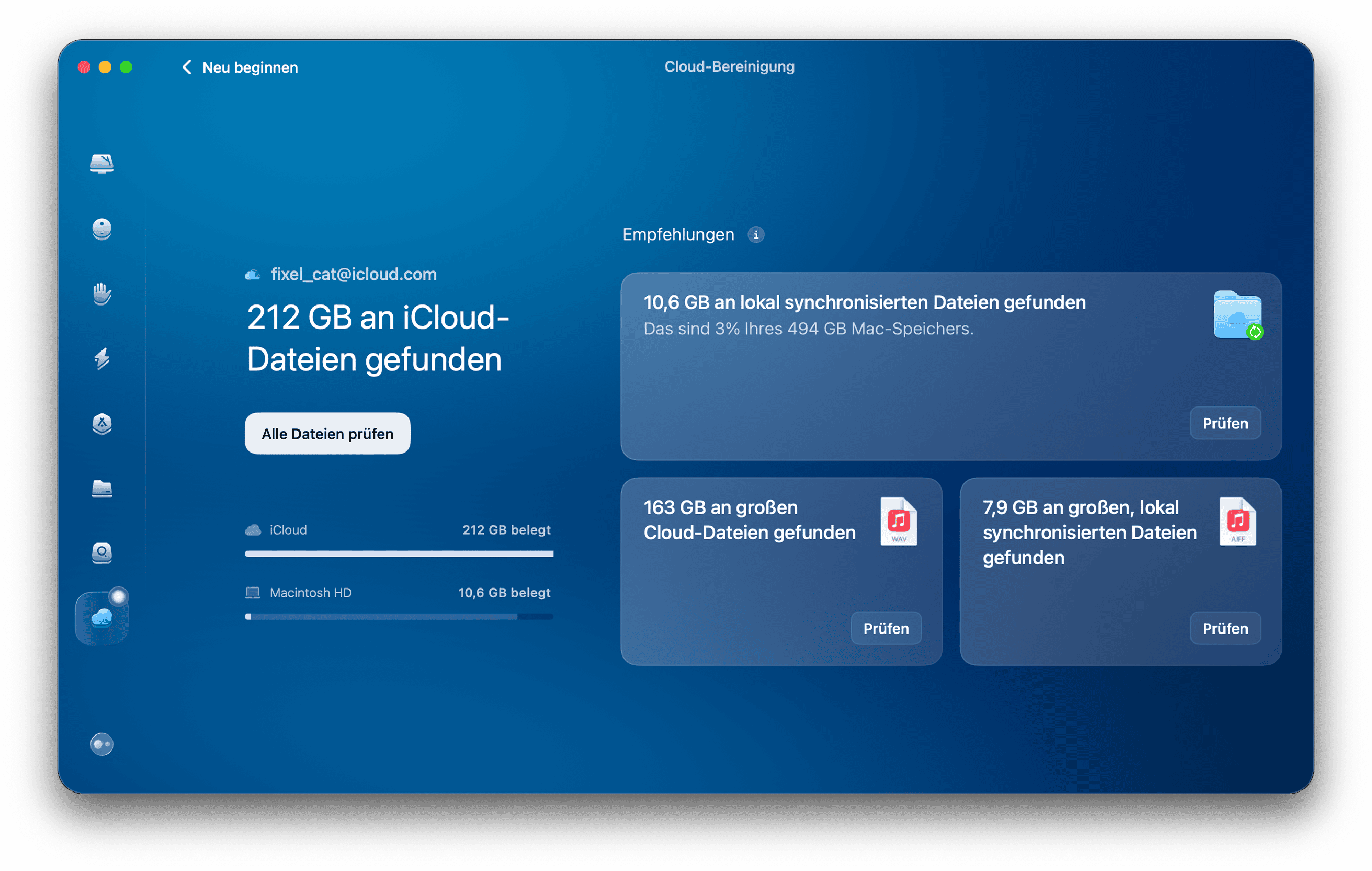 Sie die Funktion &bdquo;Cloud-Bereinigung&ldquo; von CleanMyMac