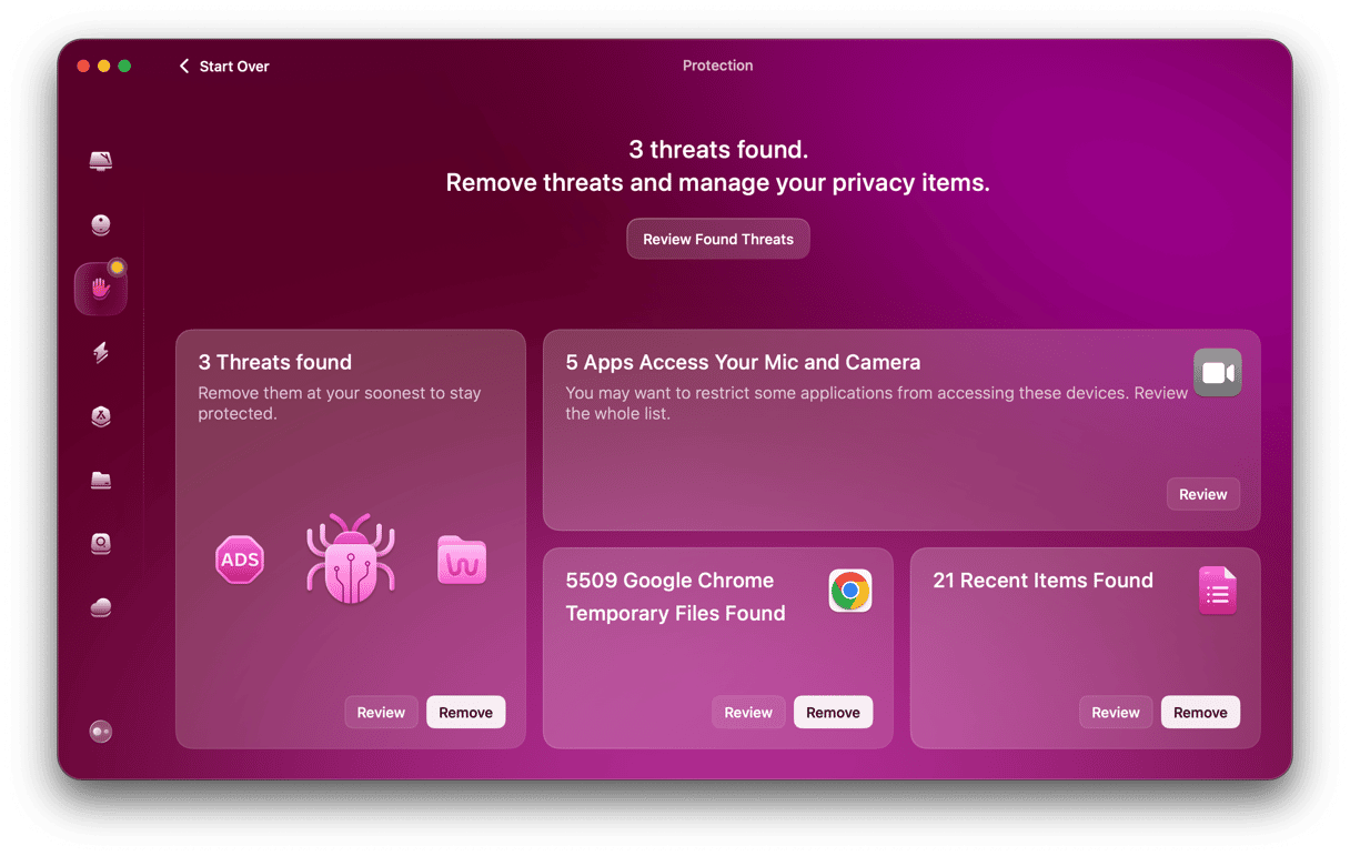 CleanMyMac - Protection scan results