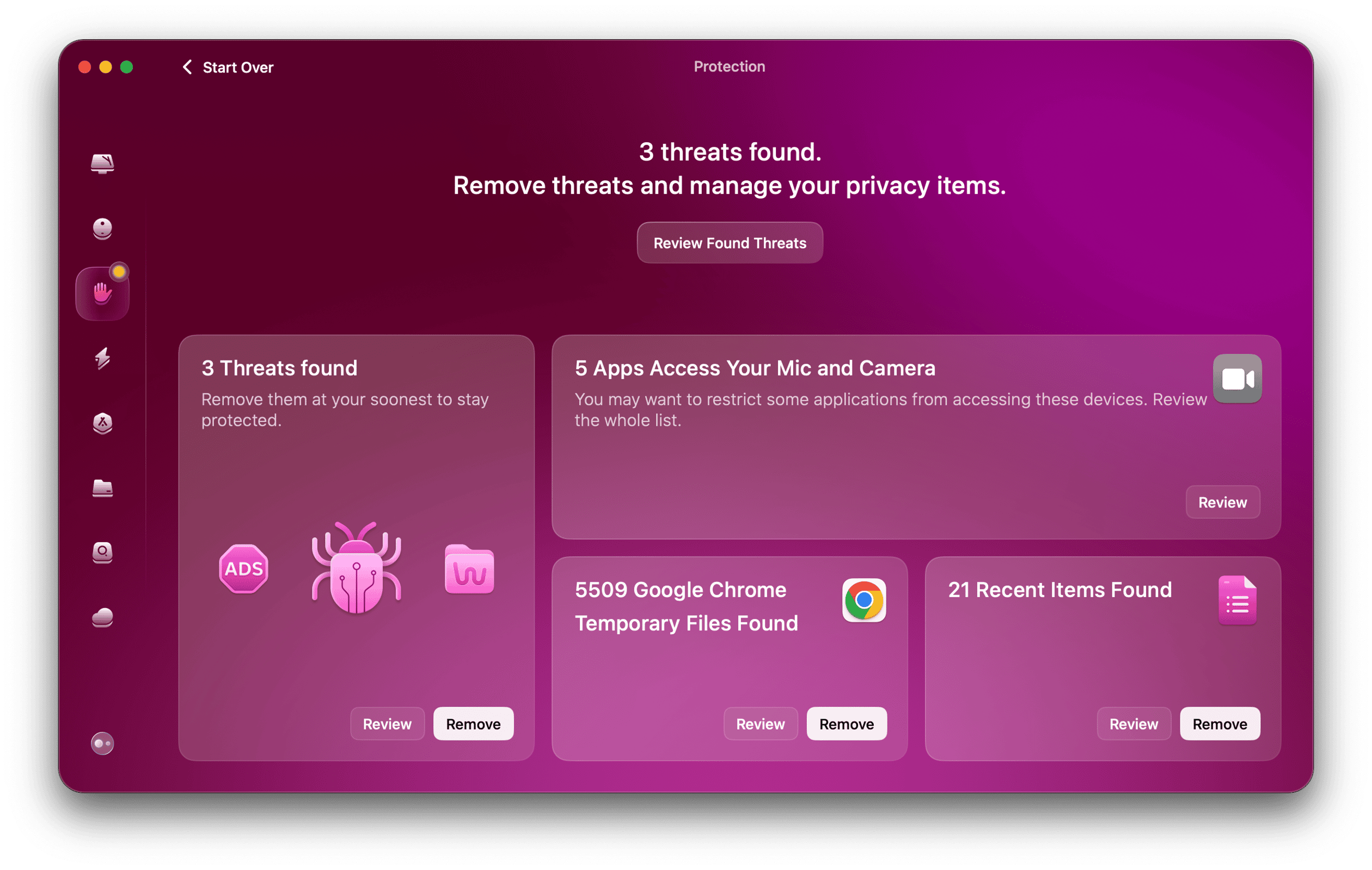 CleanMyMac - Protection scan results