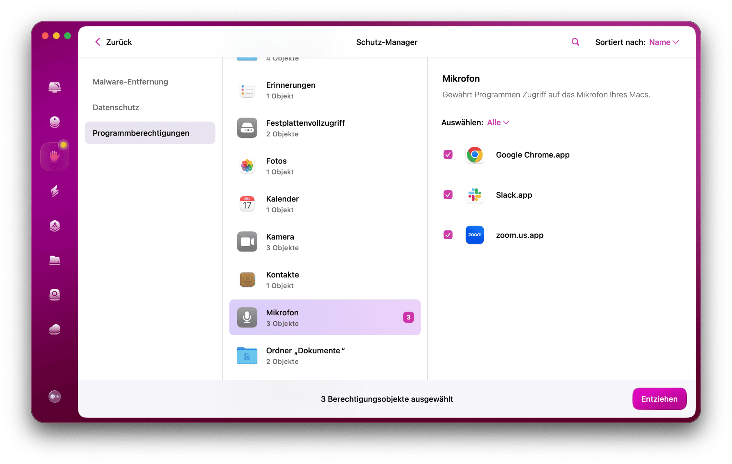CleanMyMac &ndash; Programmberechtigungen