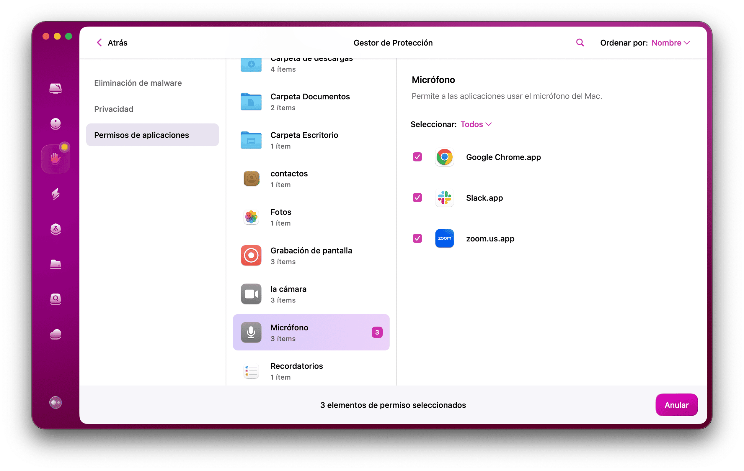 CleanMyMac - Permisos de aplicaciones