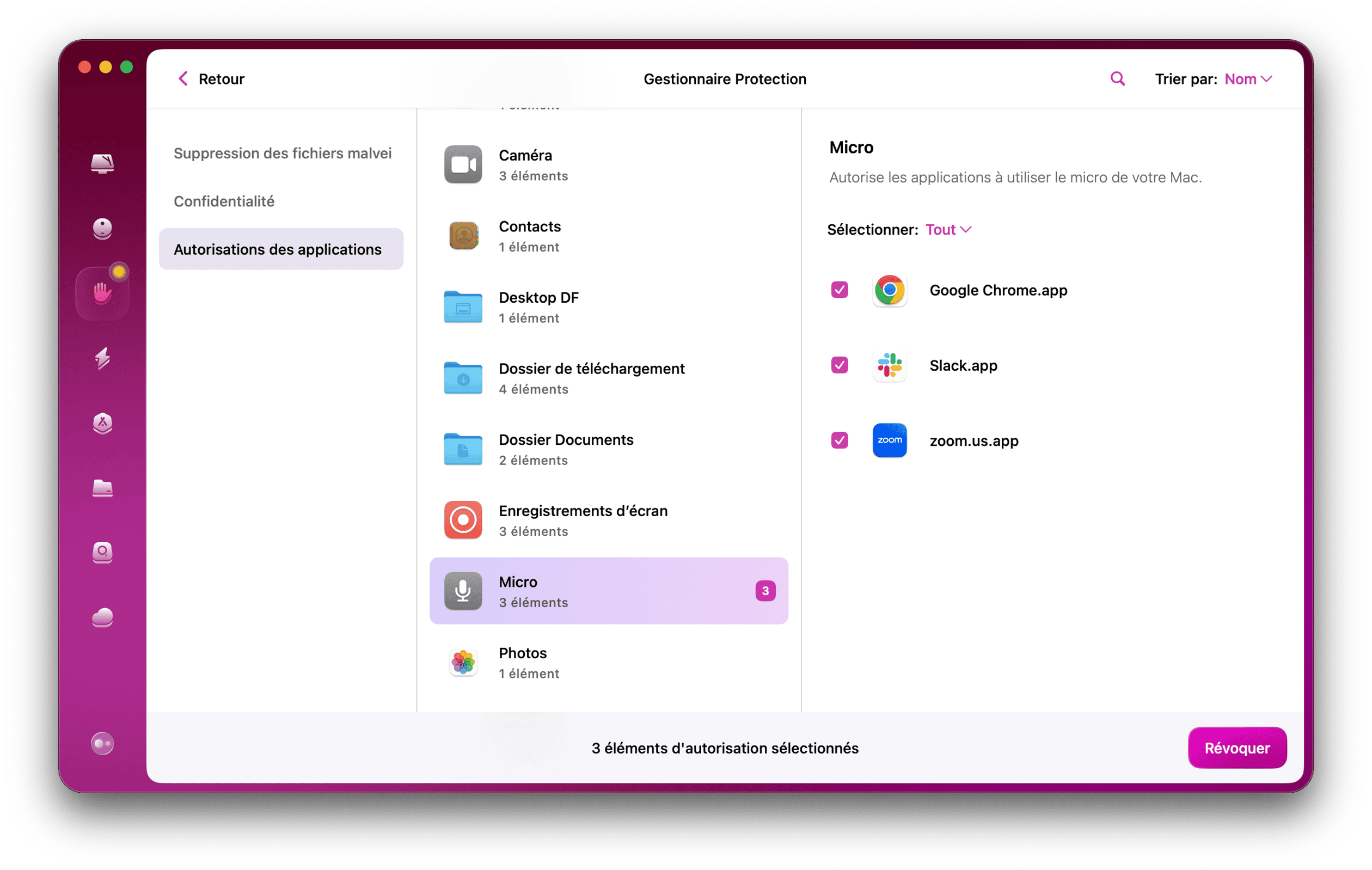 CleanMyMac &ndash; Autorisations des applications