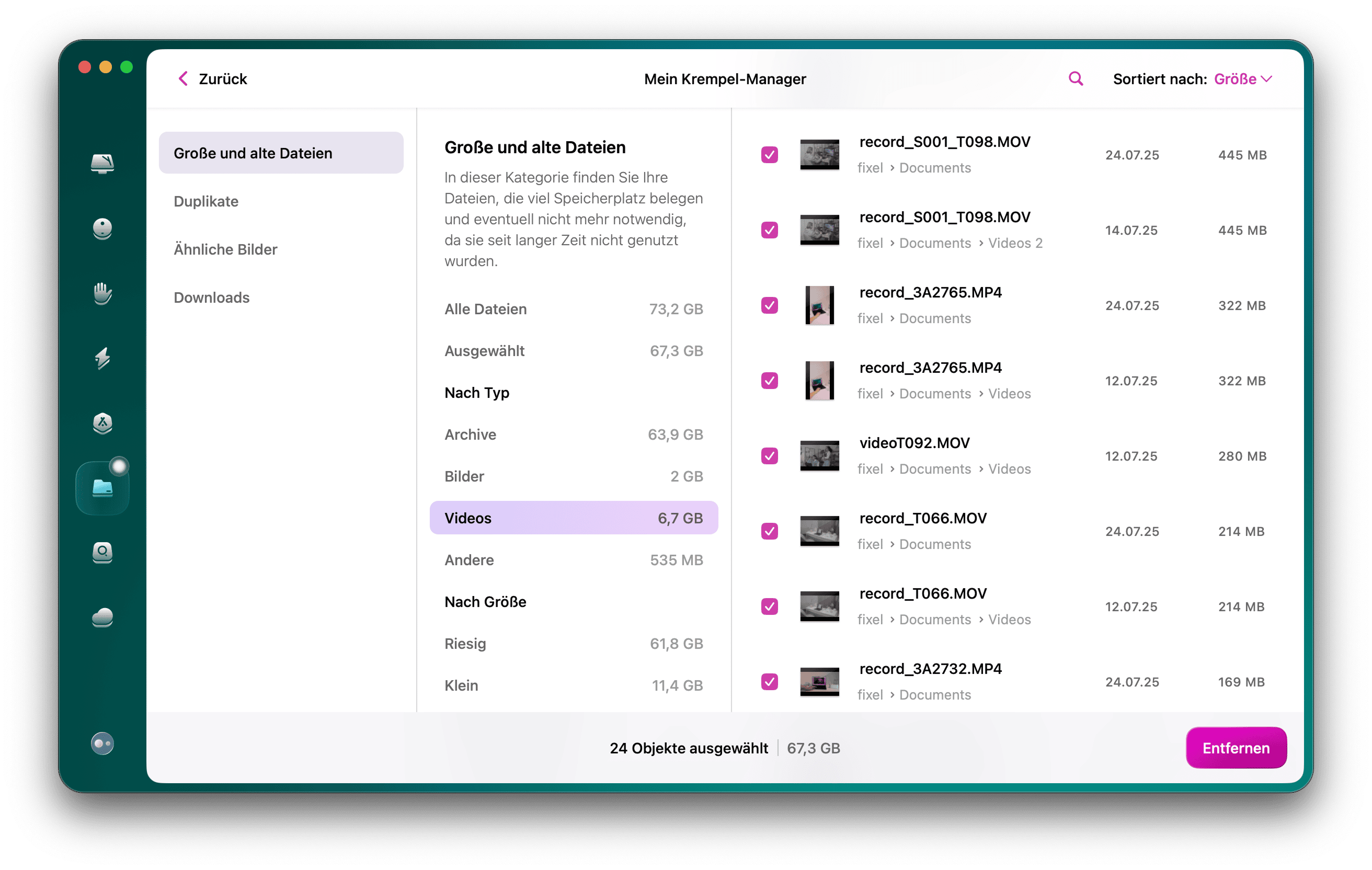 CleanMyMac &ndash; Gro&szlig;e & alte Dateien