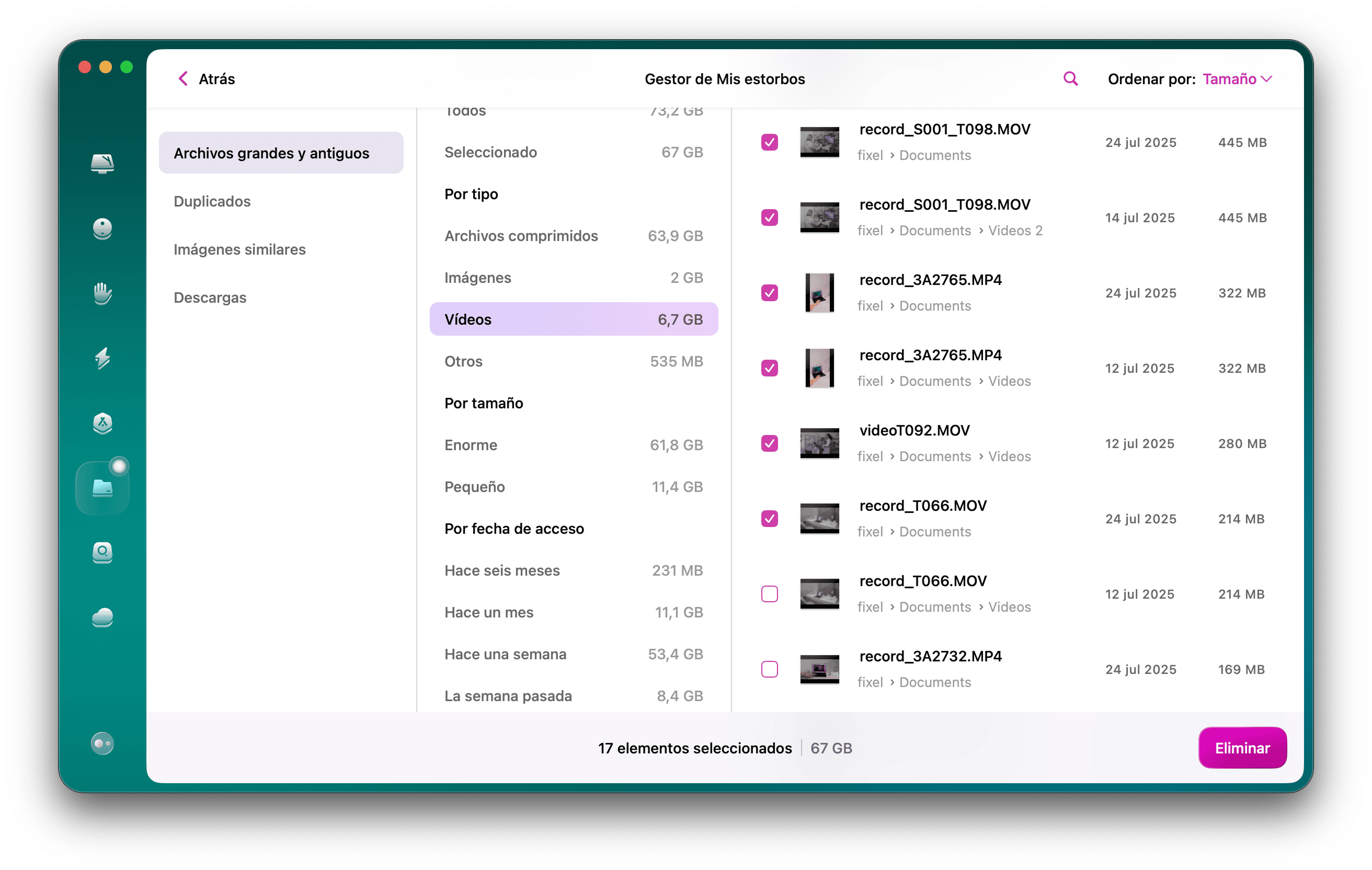 CleanMyMac &ndash; M&oacute;dulo de archivos Grandes y antiguos