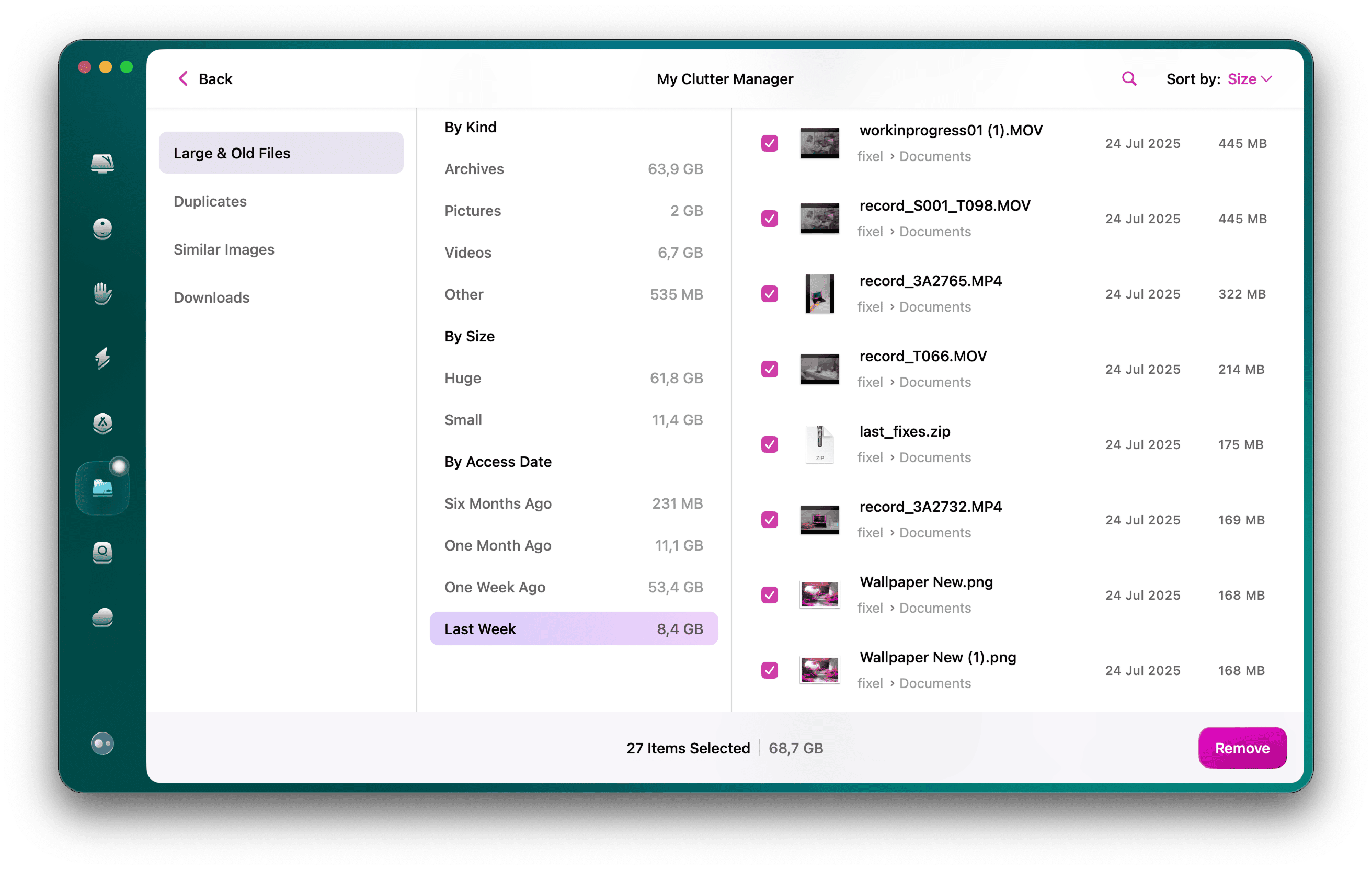 One week ago selected in My Clutter module CleanMyMac