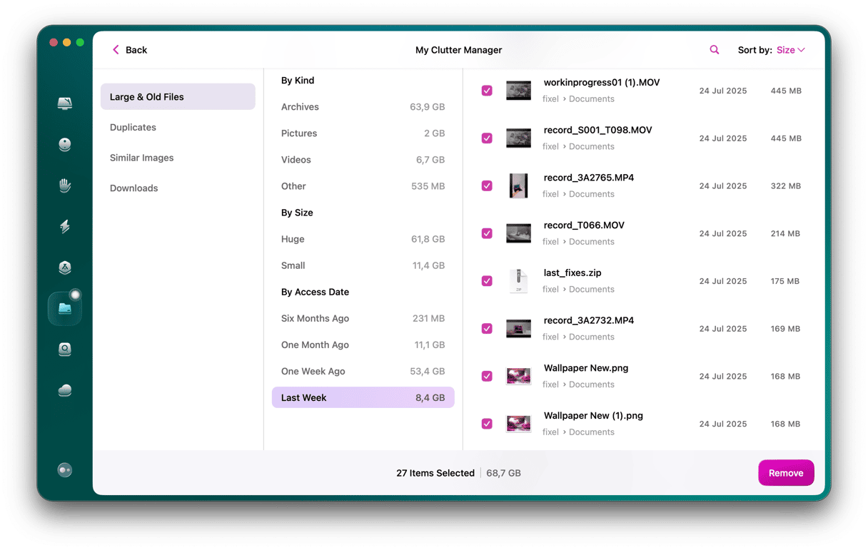 One week ago selected in My Clutter module CleanMyMac