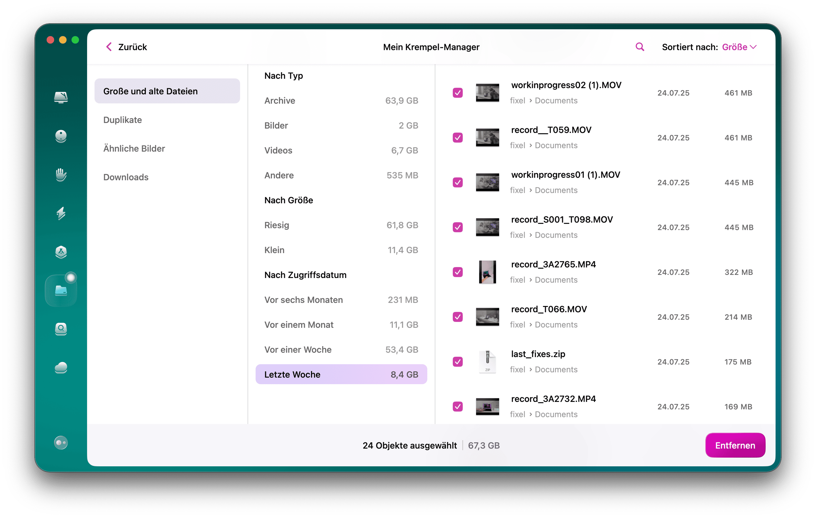 Informationen von letztem Jahr in &bdquo;Gro&szlig;e und alte Dateien&ldquo; CMMX