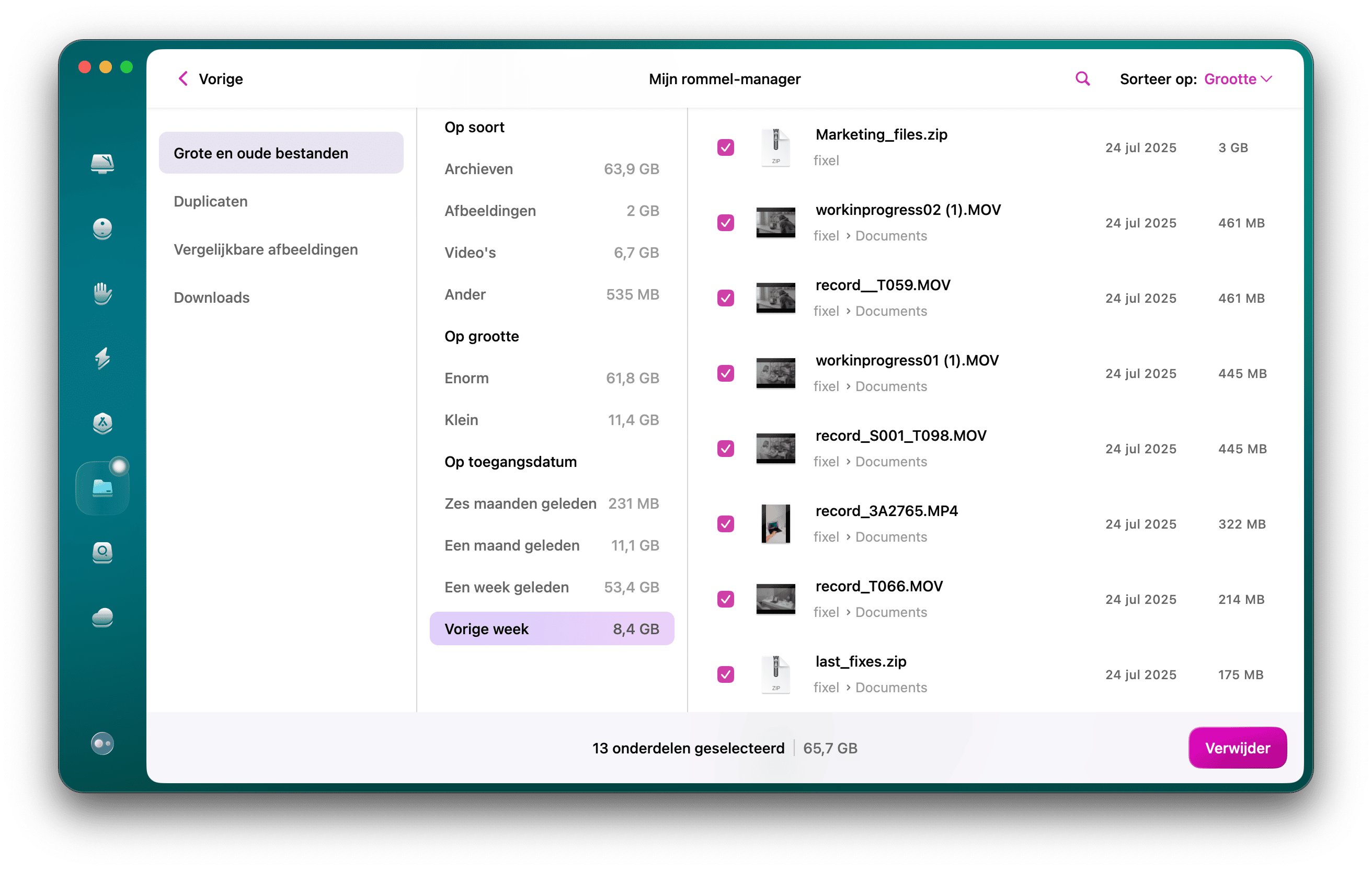 Selecteer 'Mijn rommel' in de navigatiekolom en klik daar op Scan > Bekijk alle bestanden
