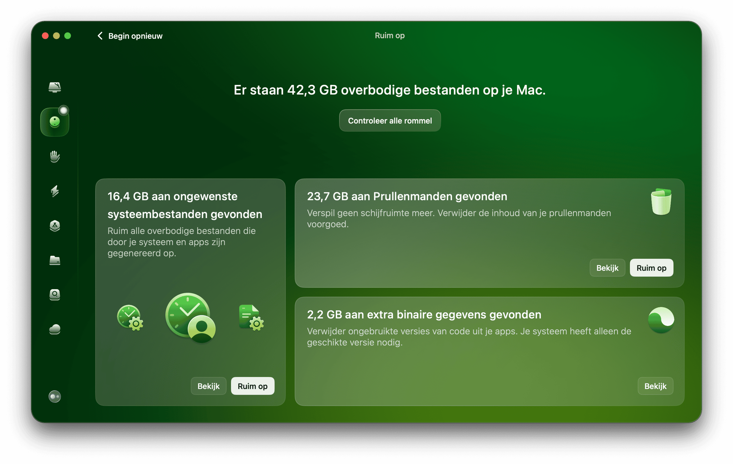 Selecteer 'Opruiming' in de navigatiekolom en klik dan op 'Scan'