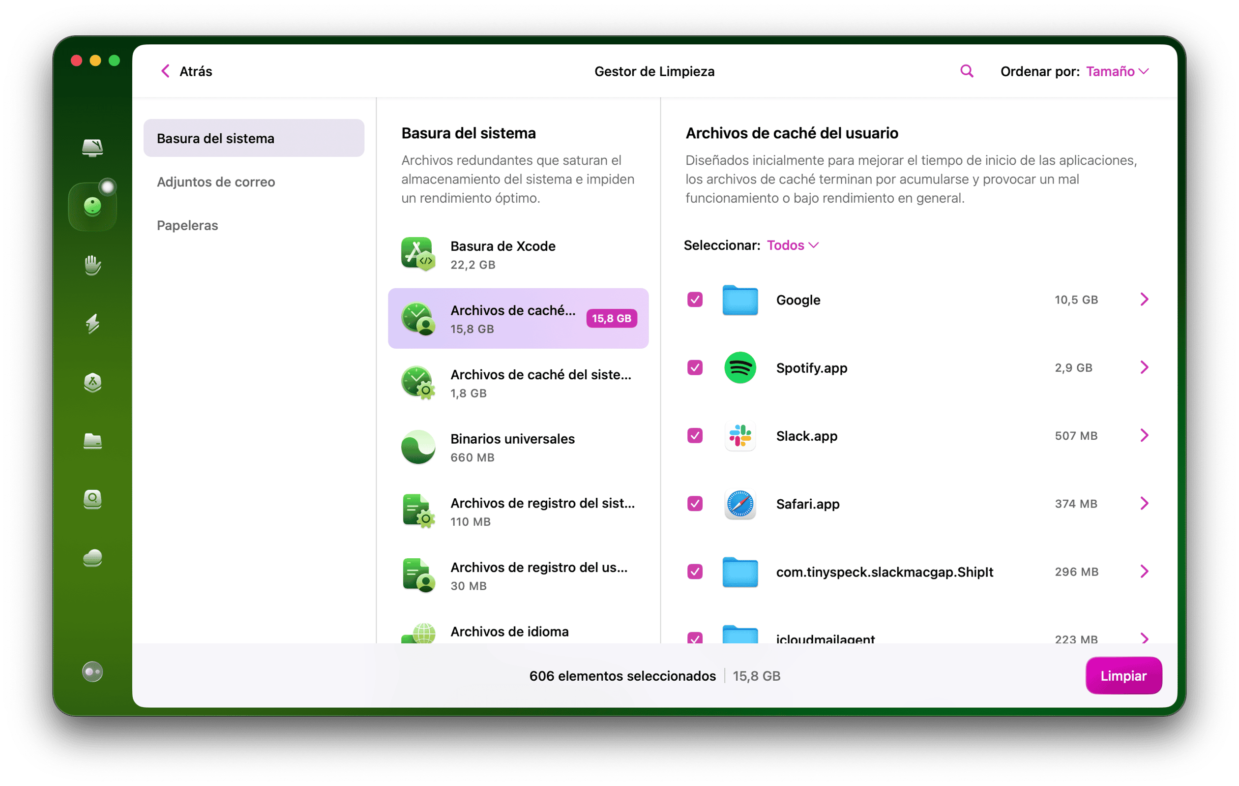 CleanMyMac &ndash; Archivos Cach&eacute; del usuario
