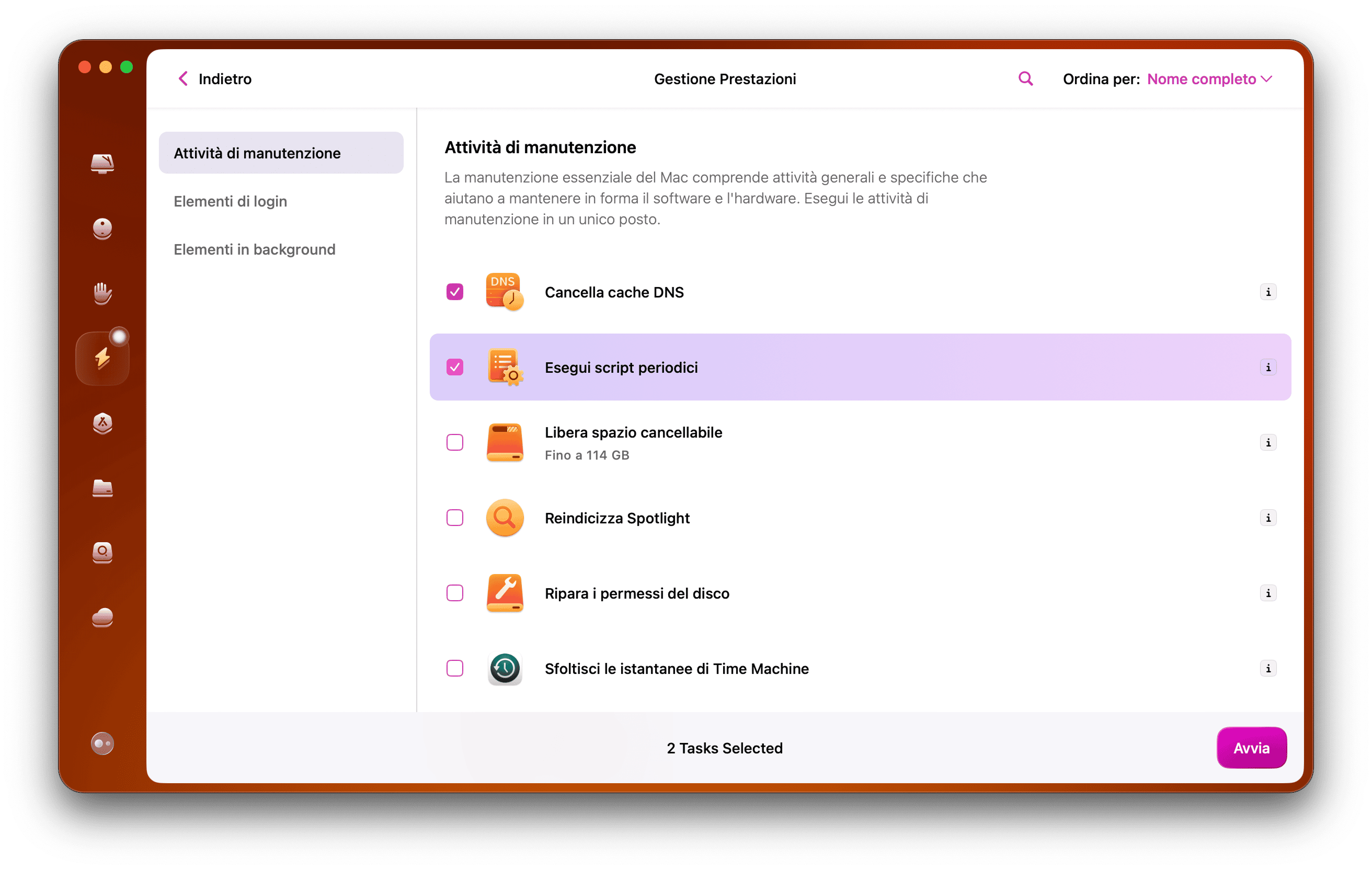 Esegui script di manutenzione