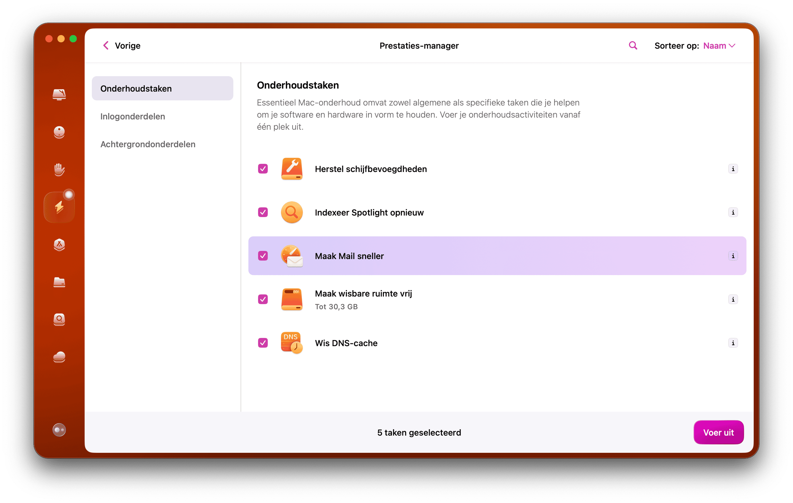 Selecteer 'Prestaties' in de navigatiekolom links en klik op 'Scan'