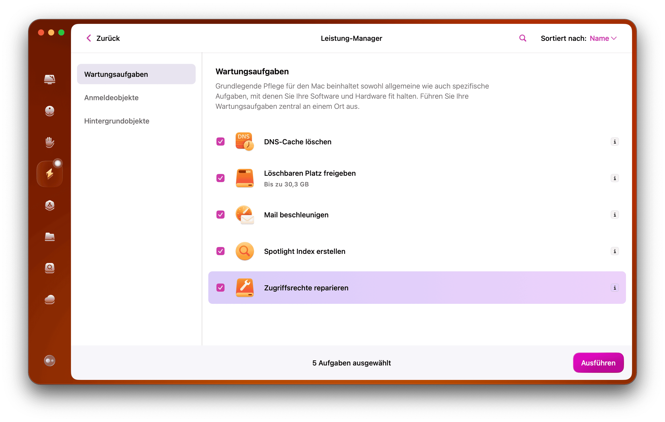 CleanMyMac &ndash; Zugriffsrechte reparieren
