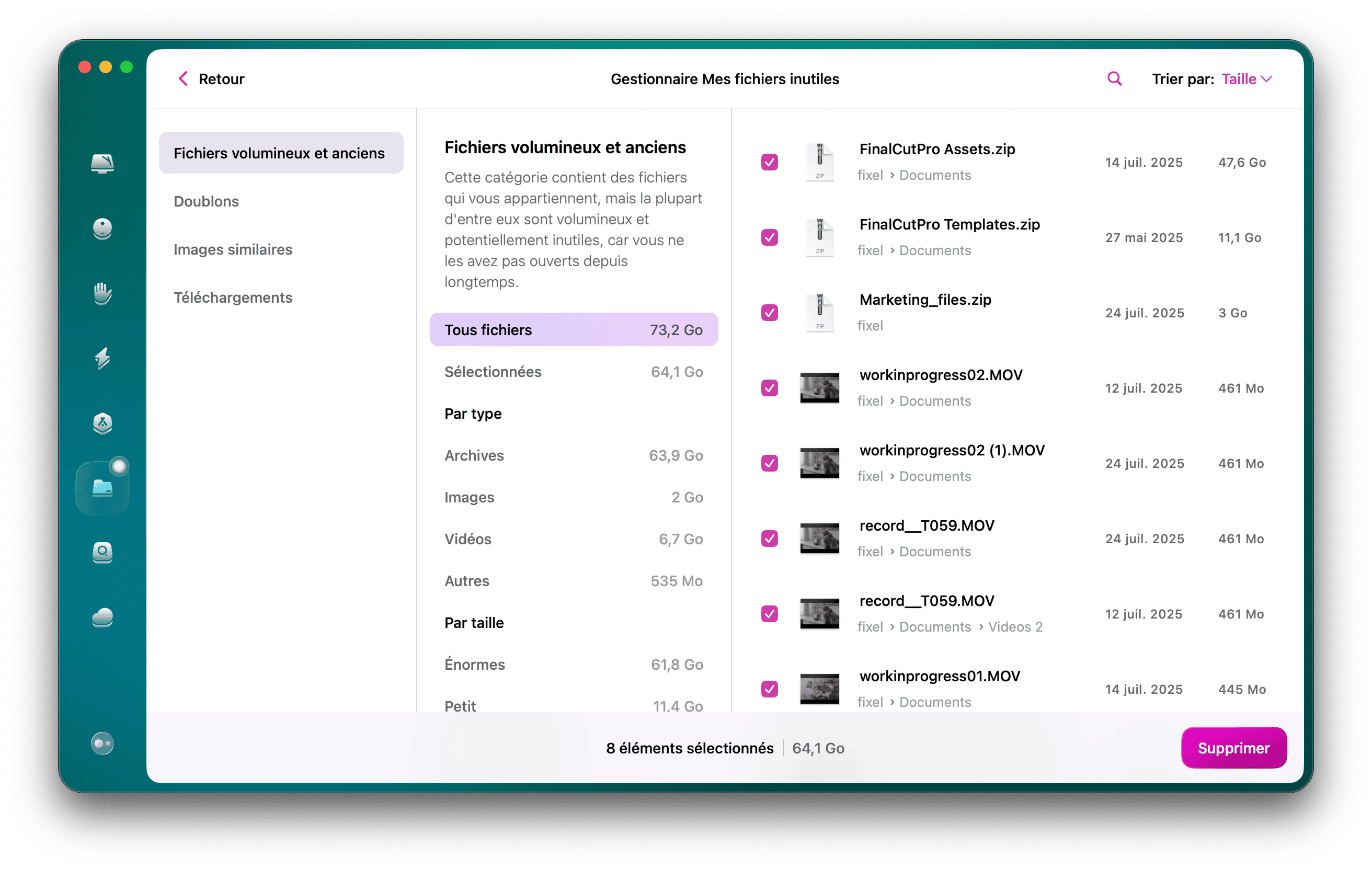 Supprimez les fichiers anciens et volumineux