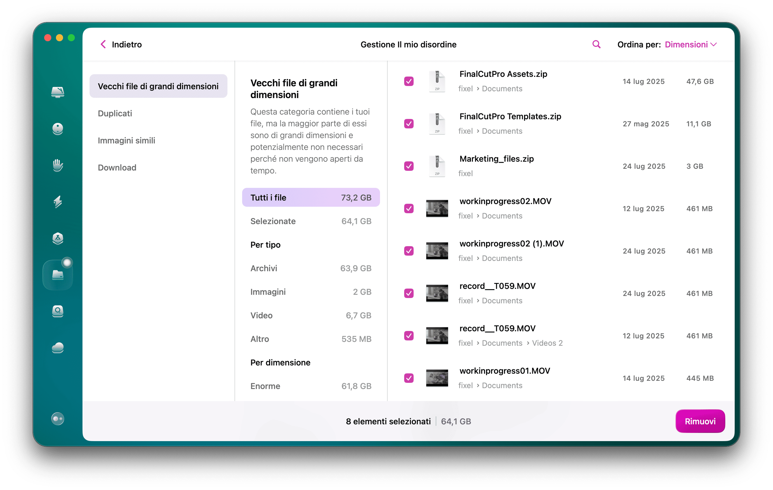 Elimina i vecchi file di grandi dimensioni
