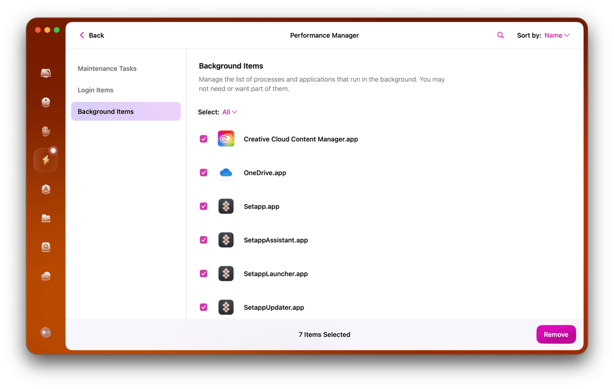 performance backgroundItems