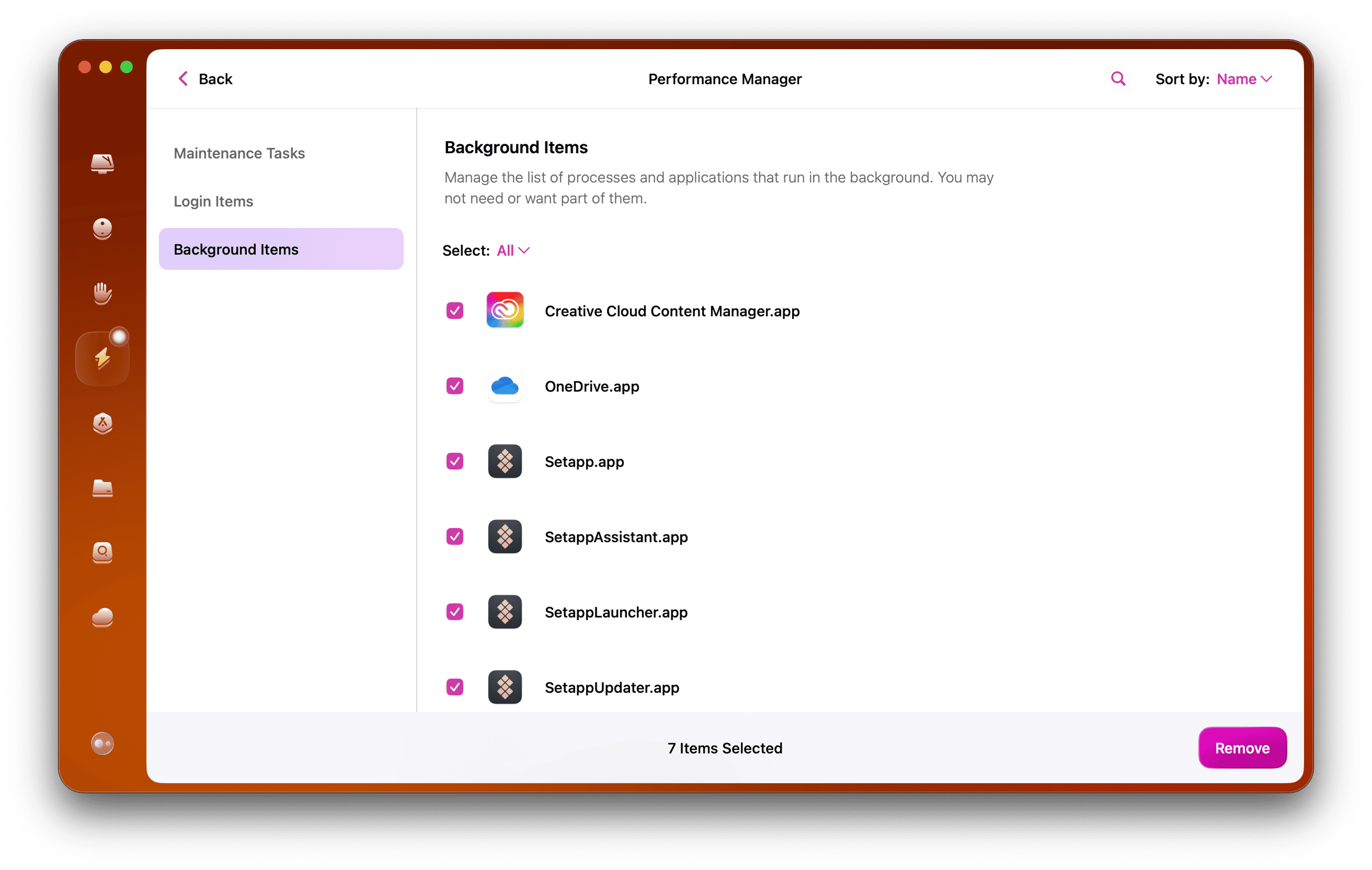 performance backgroundItems