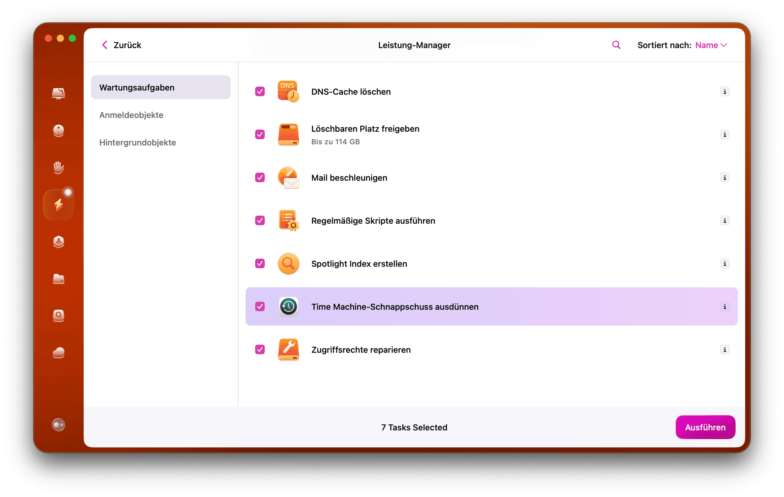 Am einfachsten k&ouml;nnen Sie Ihre Schnappsch&uuml;sse verkleinern und Speicherplatz freigeben, indem Sie das Wartungsmodul von CleanMyMac verwenden