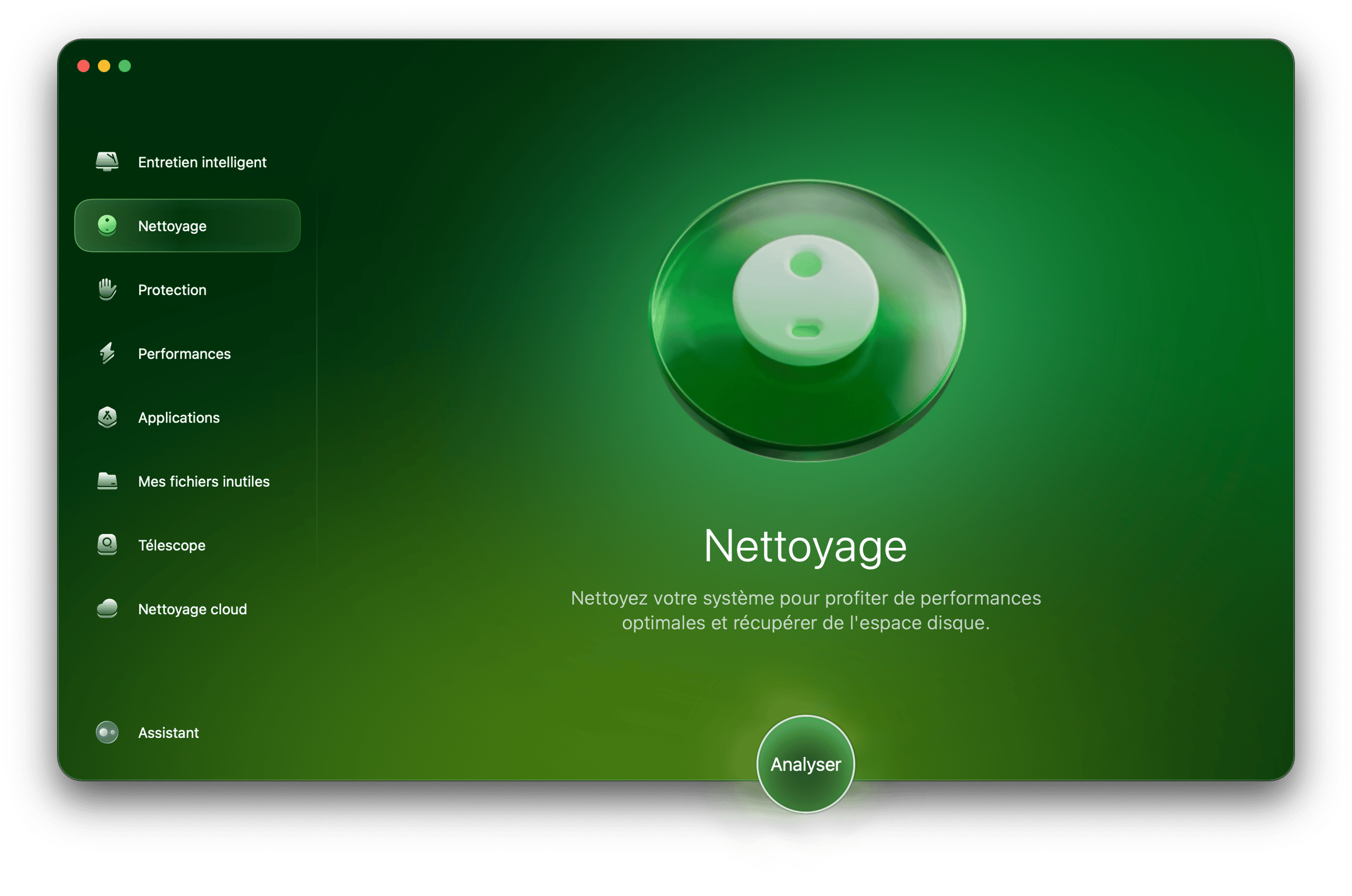 Ouvrez l'application, puis s&eacute;lectionnez Nettoyage dans la barre lat&eacute;rale