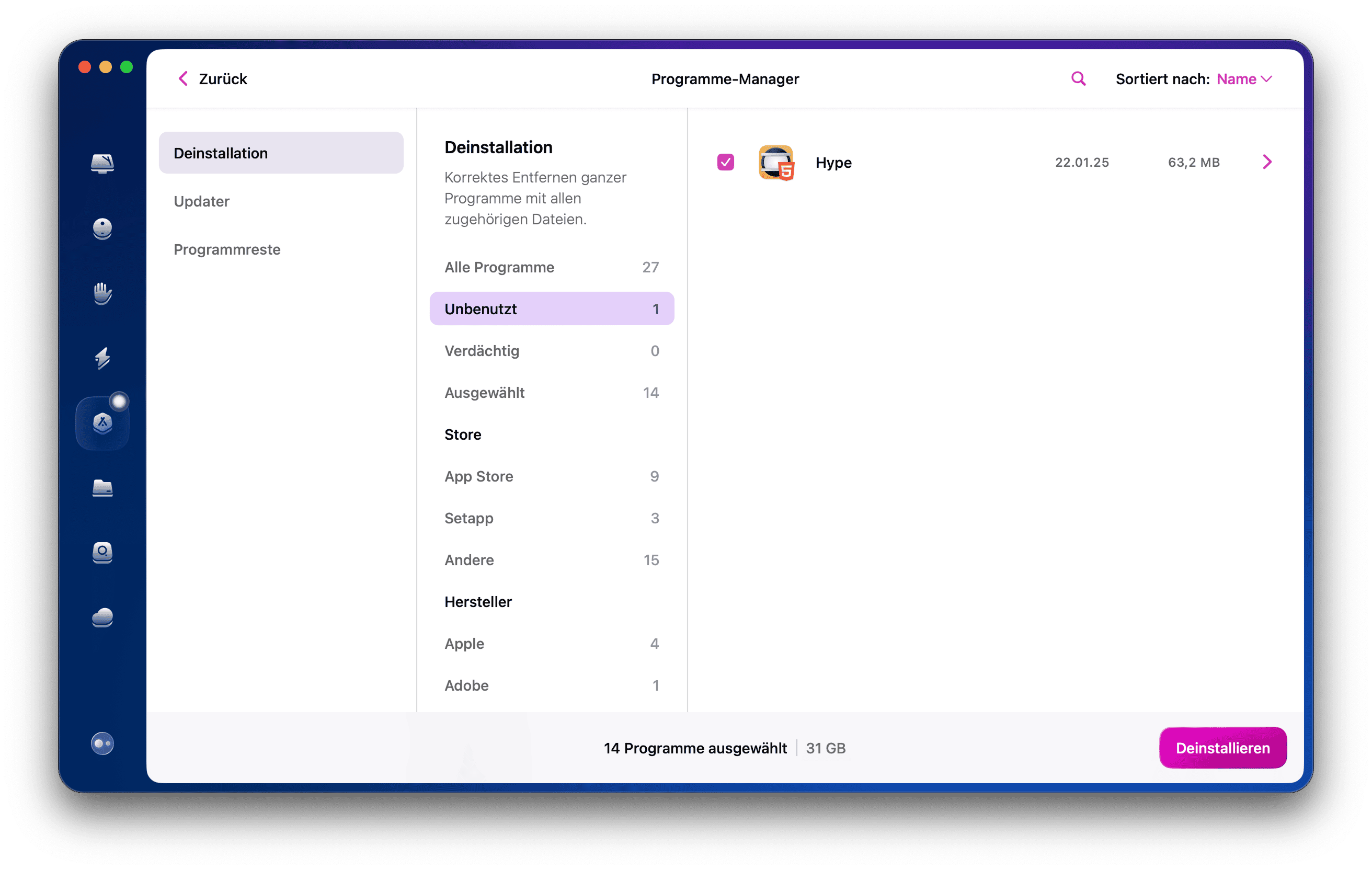 &Ouml;ffnen Sie das Deinstallationsmodul in CleanMyMac