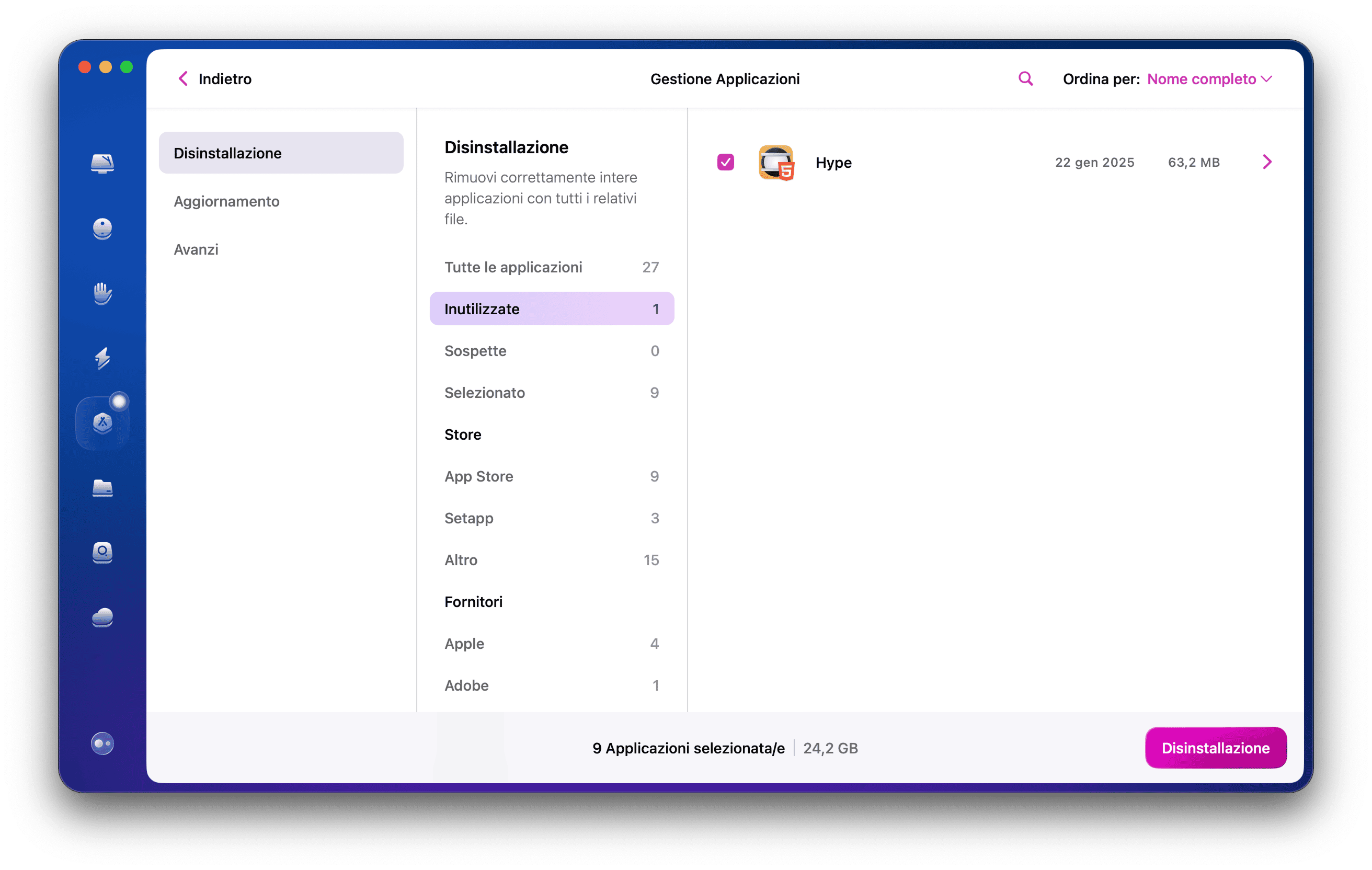 lo strumento Disinstallazione di CleanMyMac
