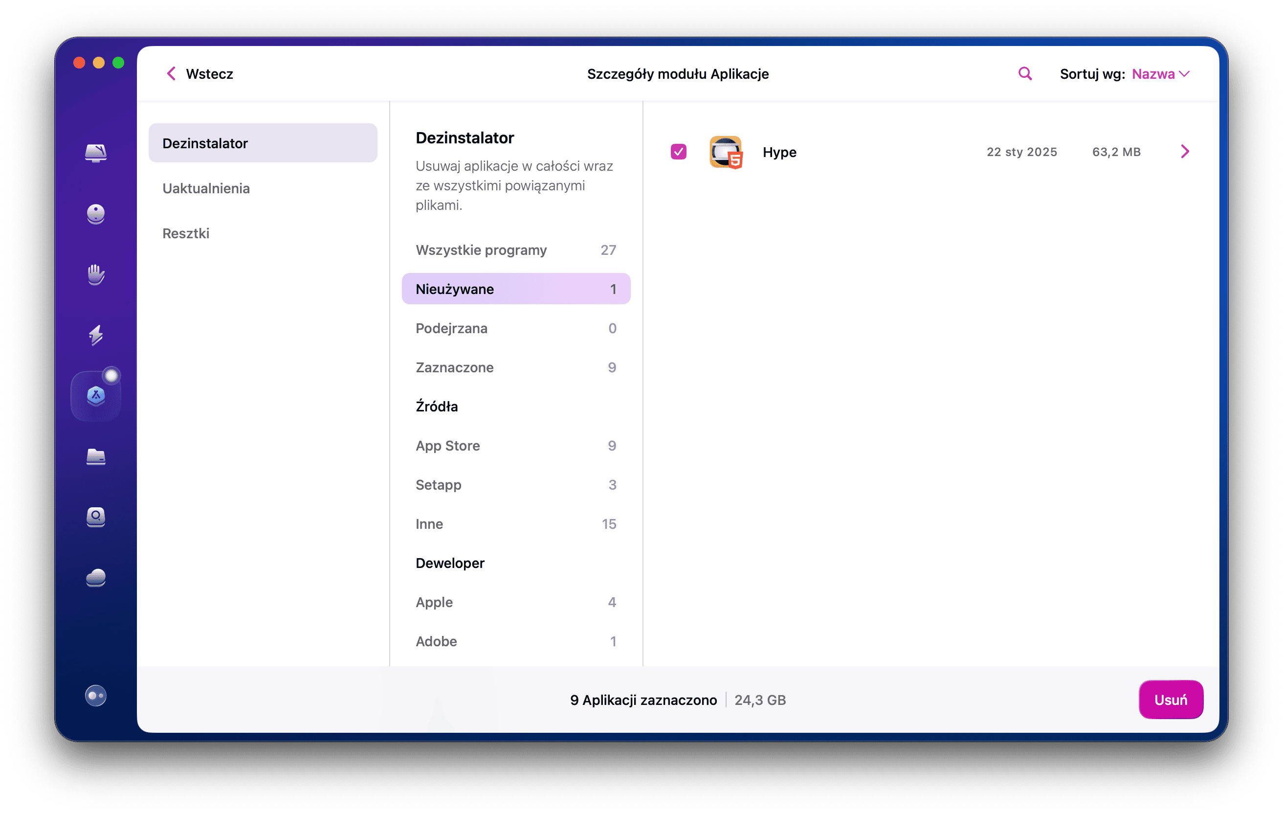 Usuń niepotrzebne aplikacje