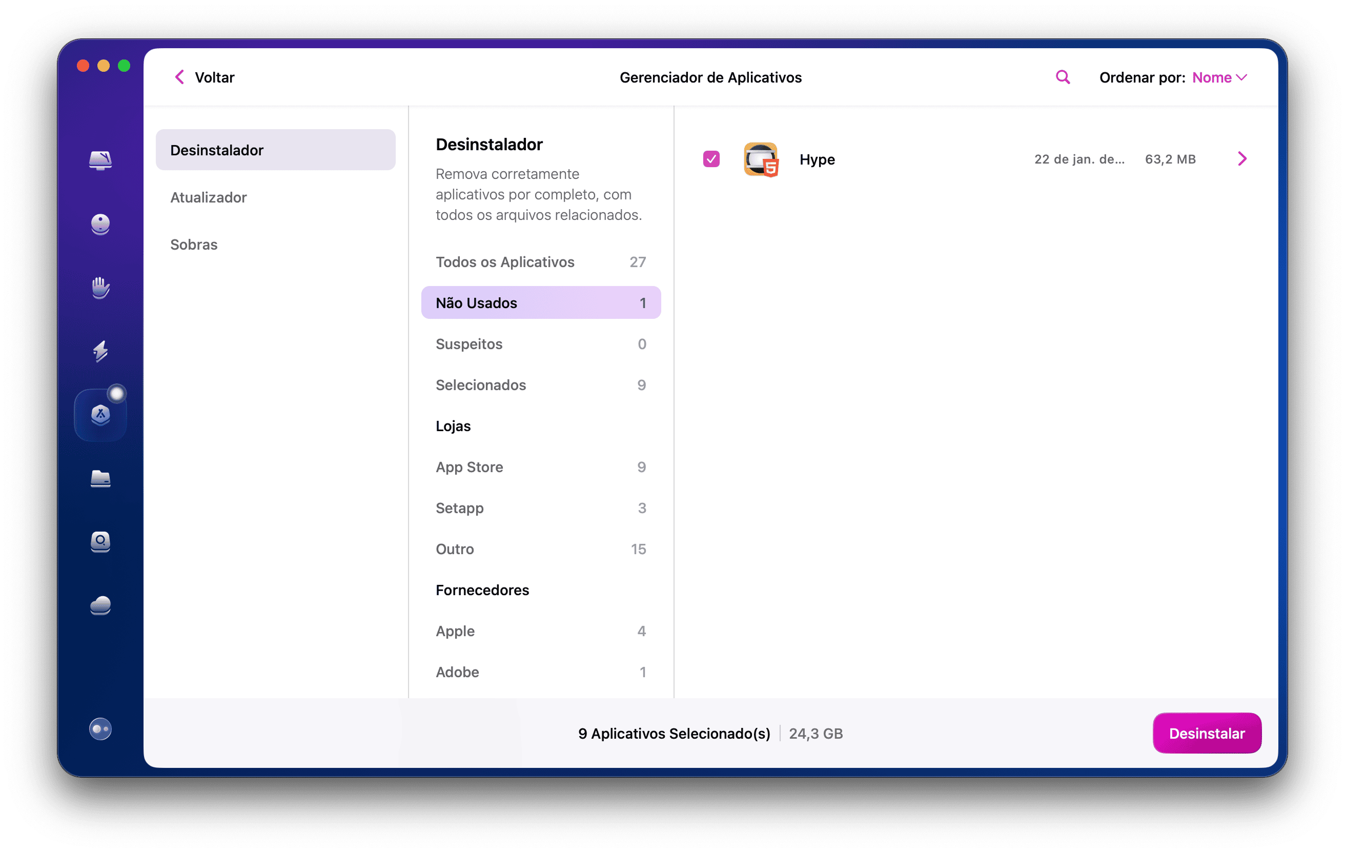 recurso Desinstalador do CleanMyMac