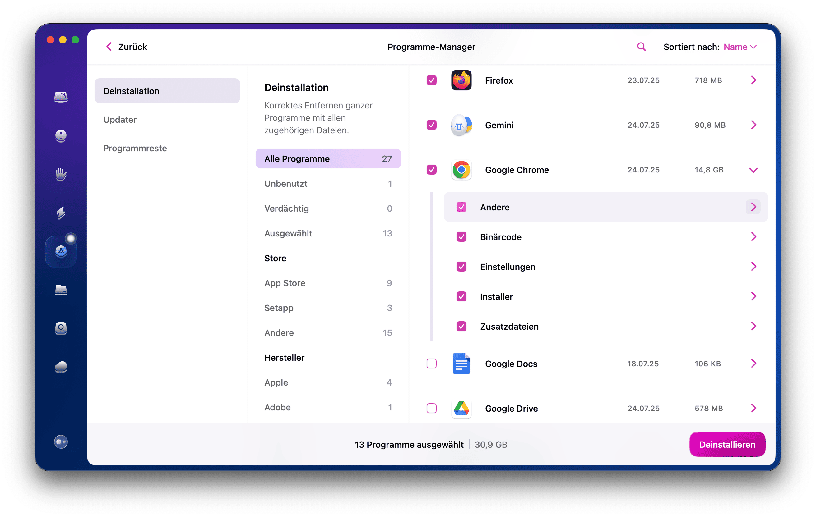 CleanMyMac &ndash; Deinstallieren Sie Chrome