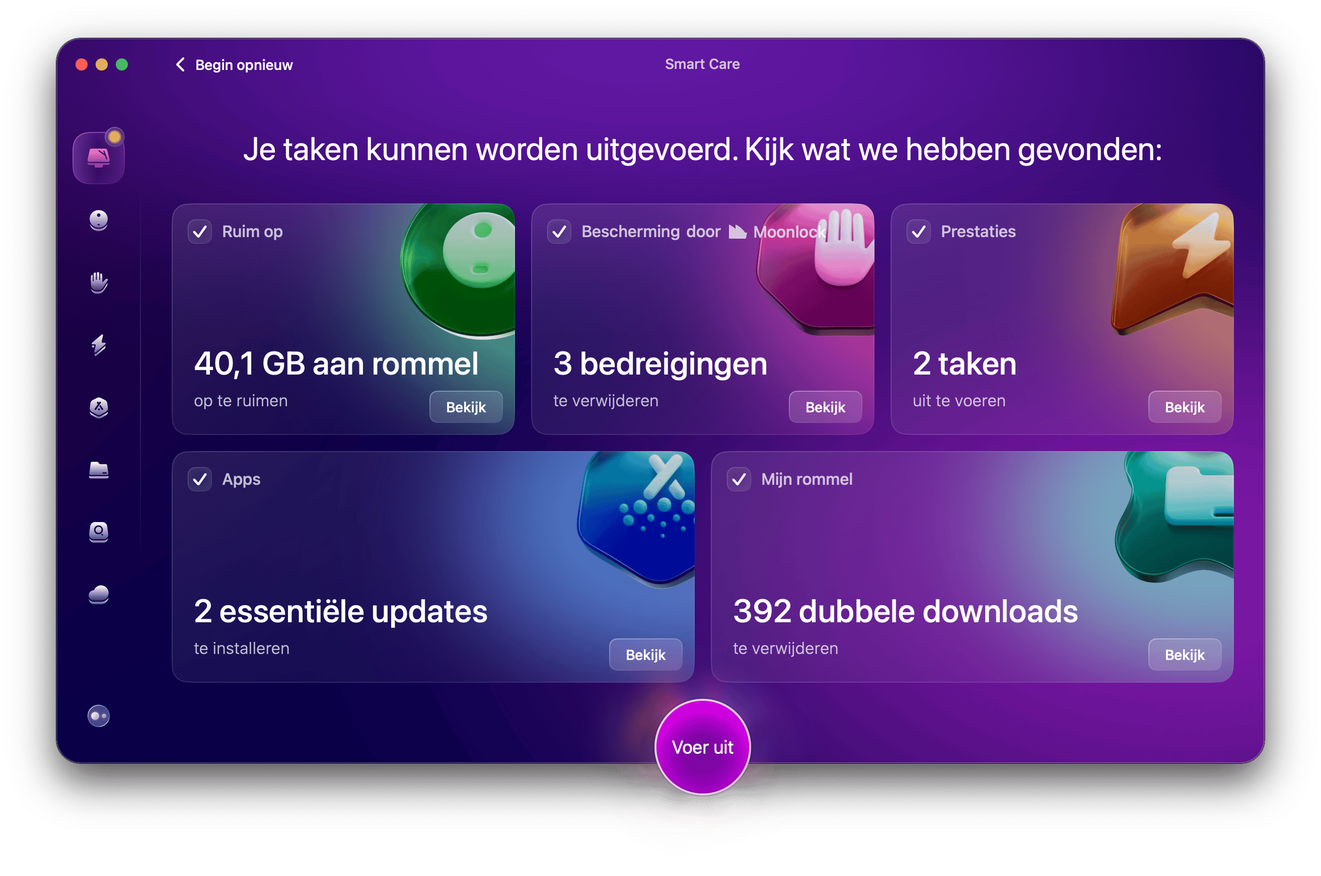 Selecteer 'Smart Care' in de navigatiekolom en klik dan op 'Scan'