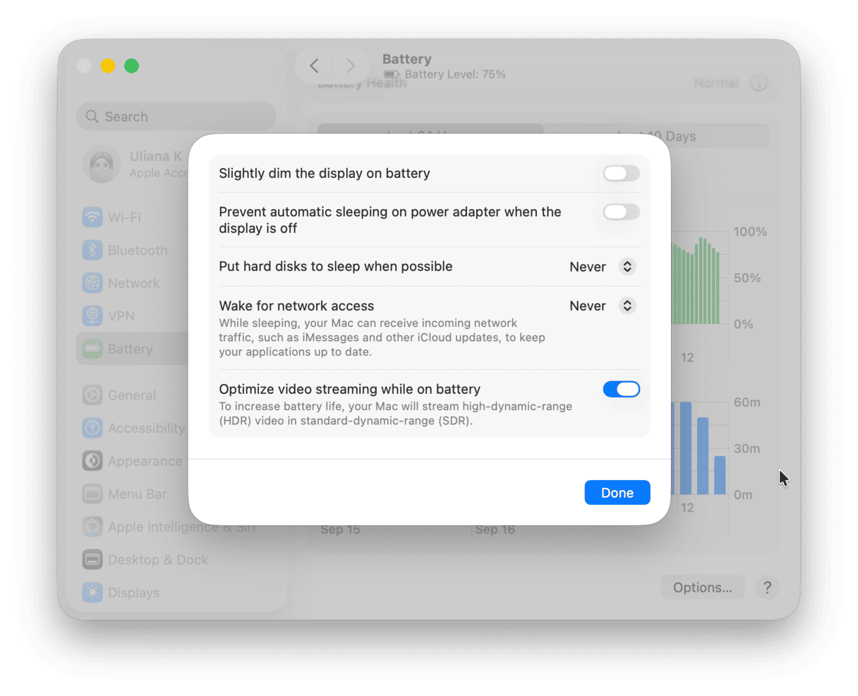 System Preferences - Battery Options