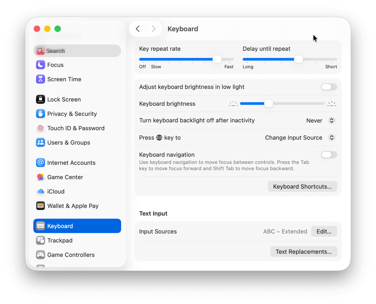 System Preferences - Keyboard