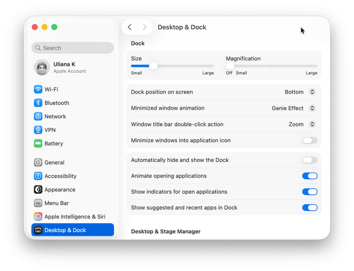 System Preferences - Desktop & Dock