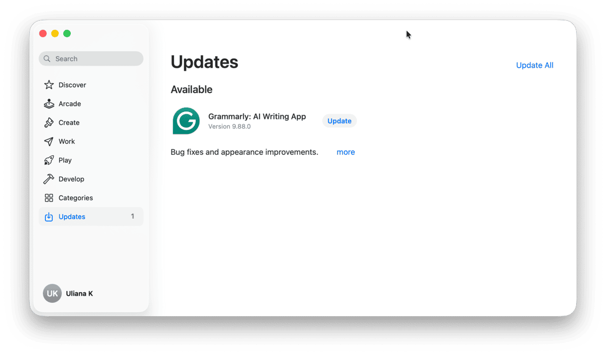 AppStore Updates tab