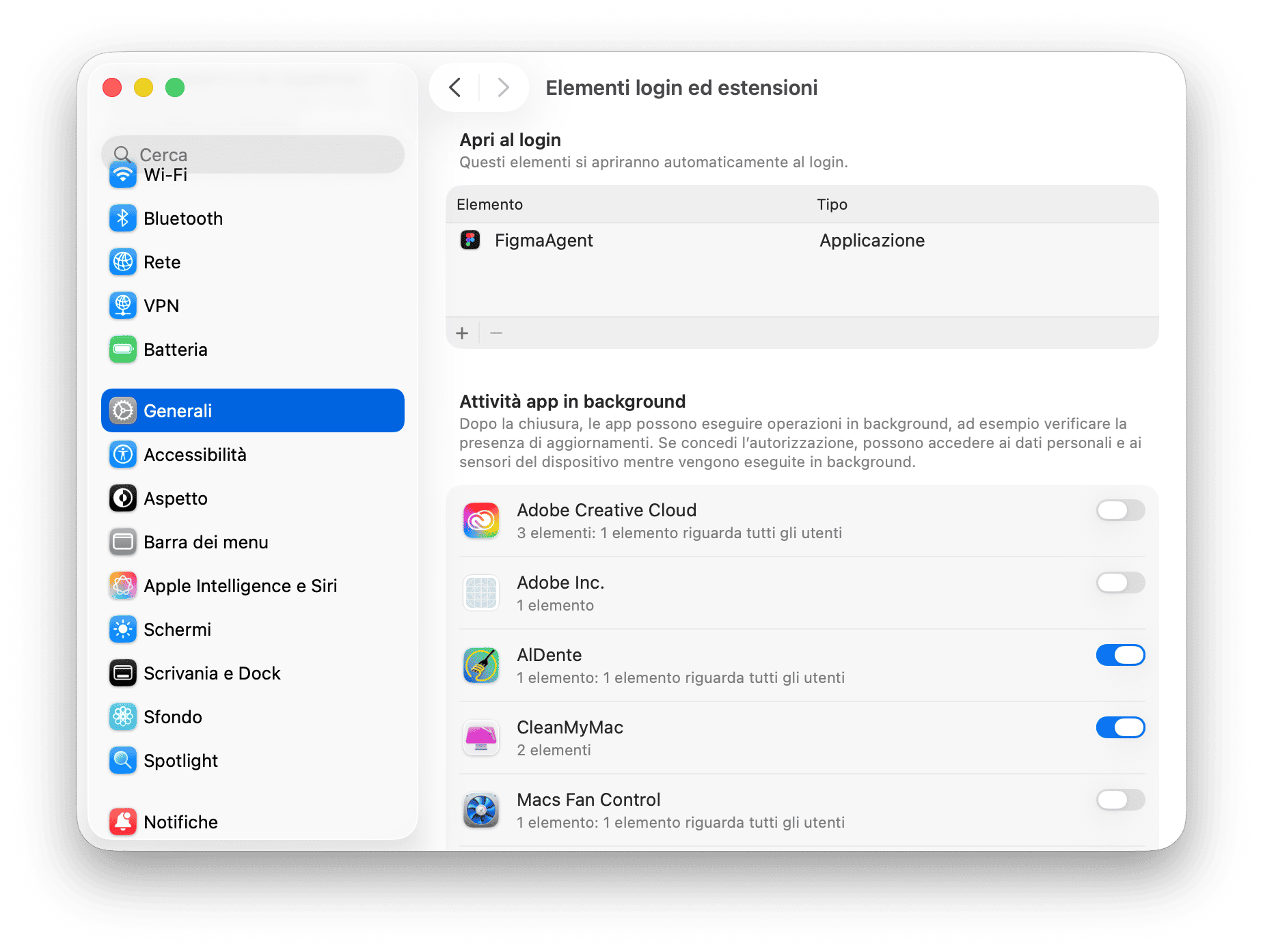 Preferenze di Sistema Elementi di Login