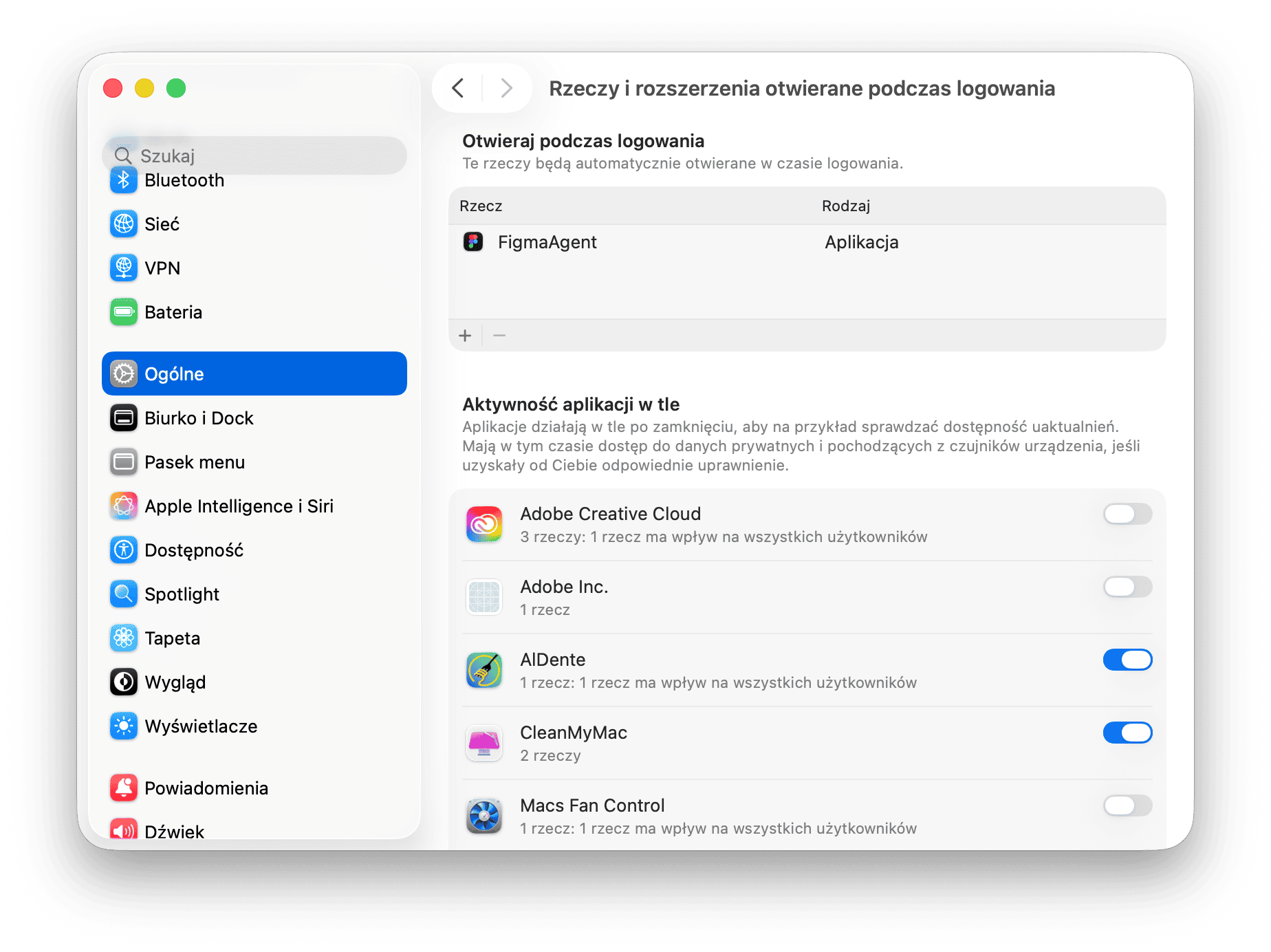 Ustawienia systemowe Logowanie