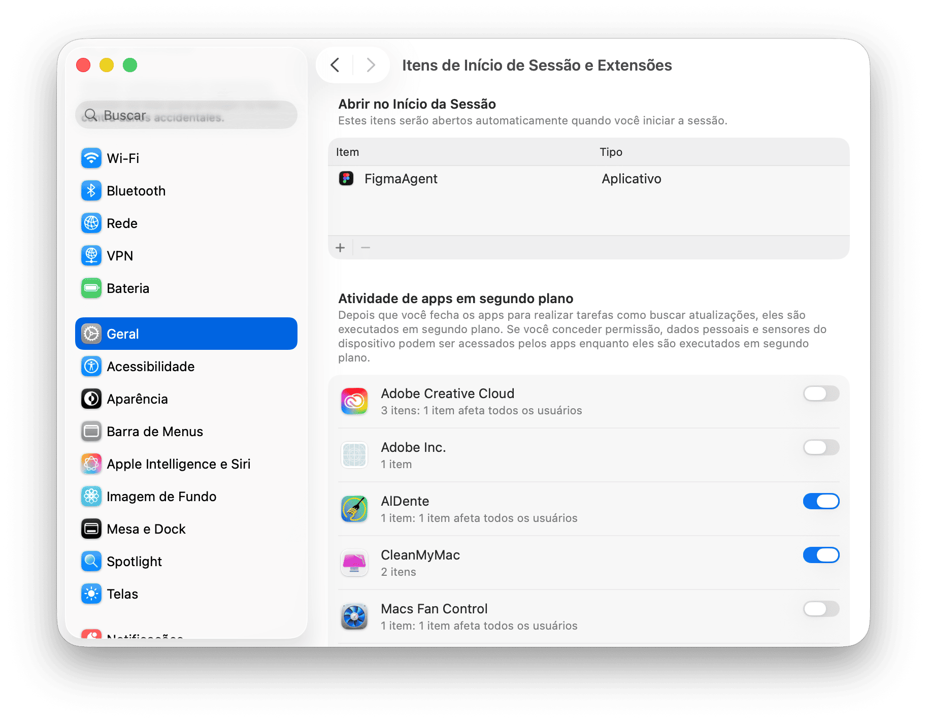 sistema Prefer&ecirc;ncias Itens de login